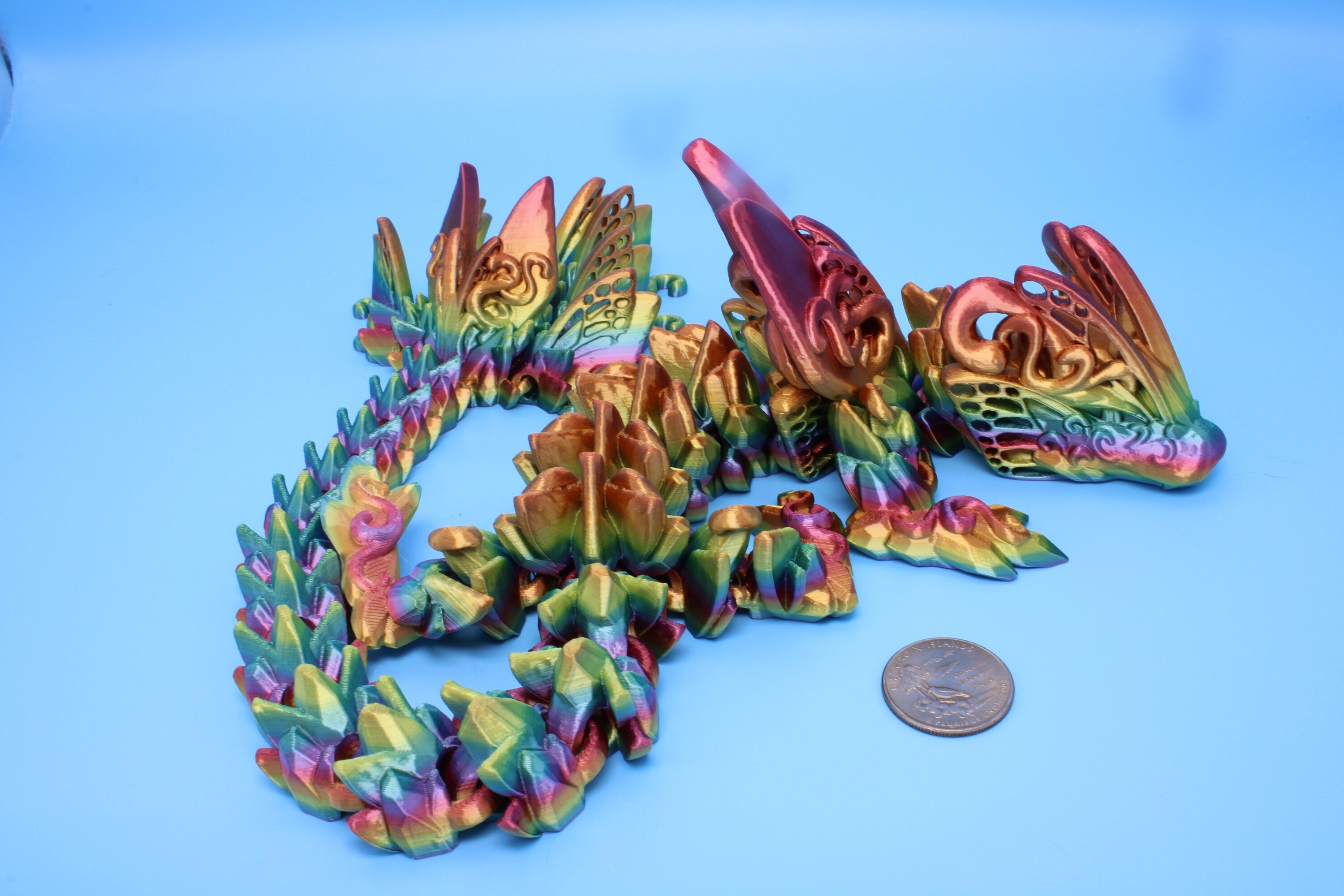 Butterfly Dragon - Rainbow | Butterfly Dragon | 3D printed | Articulating Dragon | Fidget Toy | Flexi Toy | 20 in