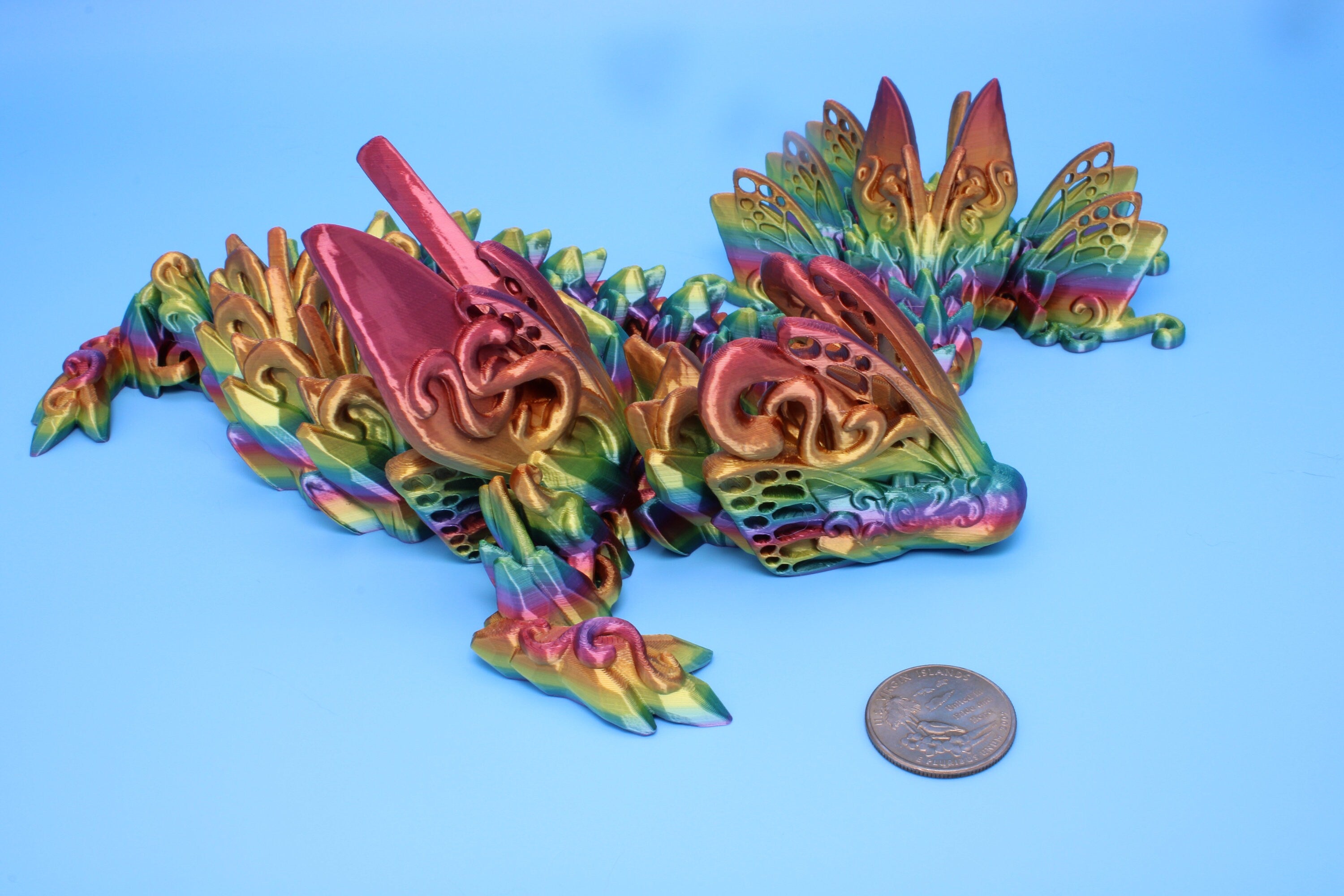 Butterfly Dragon - Rainbow | Butterfly Dragon | 3D printed | Articulating Dragon | Fidget Toy | Flexi Toy | 20 in