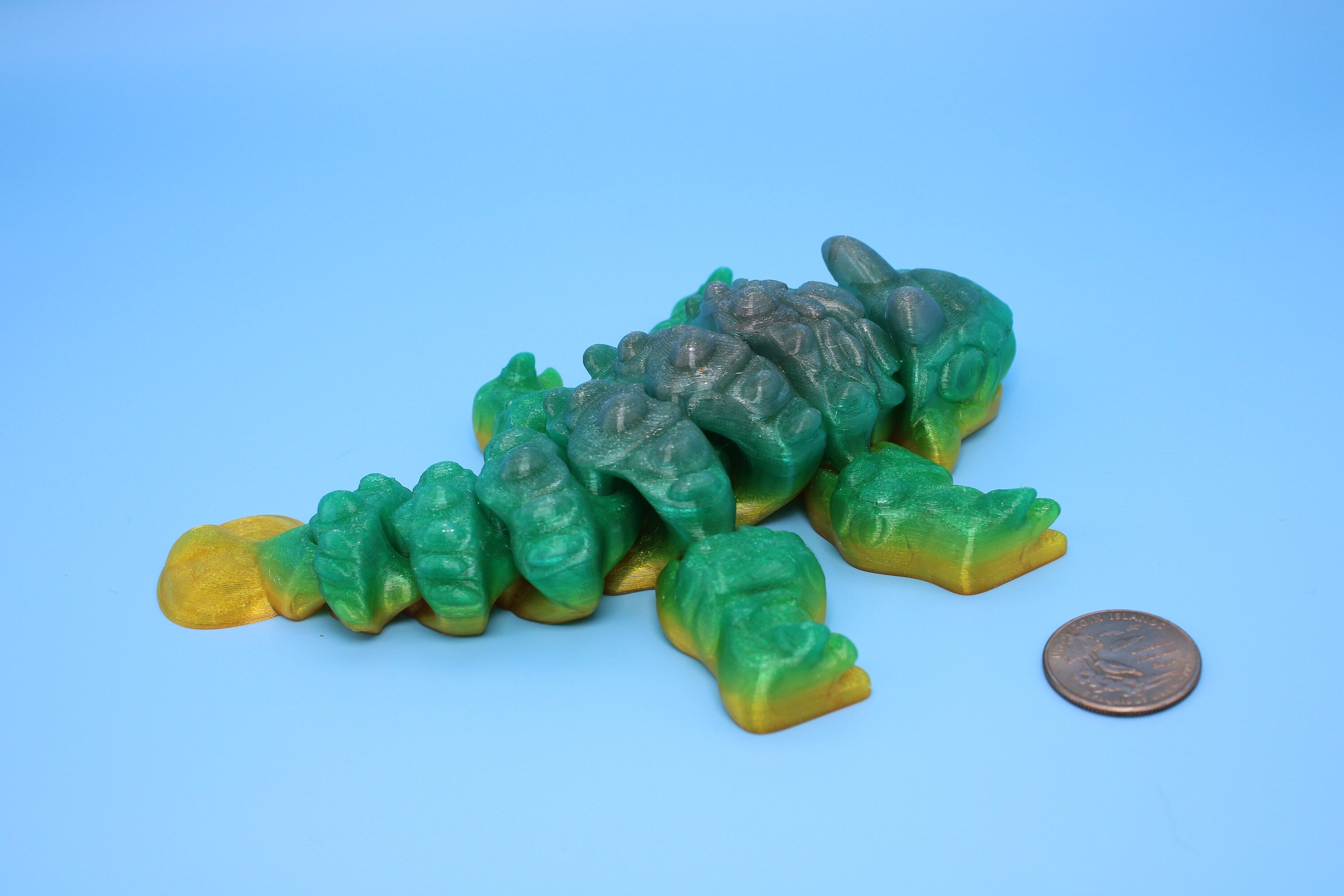 Dinosaur | Ankylosaurus- Green & Yellow | 3D Printed Cute Dino | 7.25 inches | Fidget Toy | Articulating Dinosaur