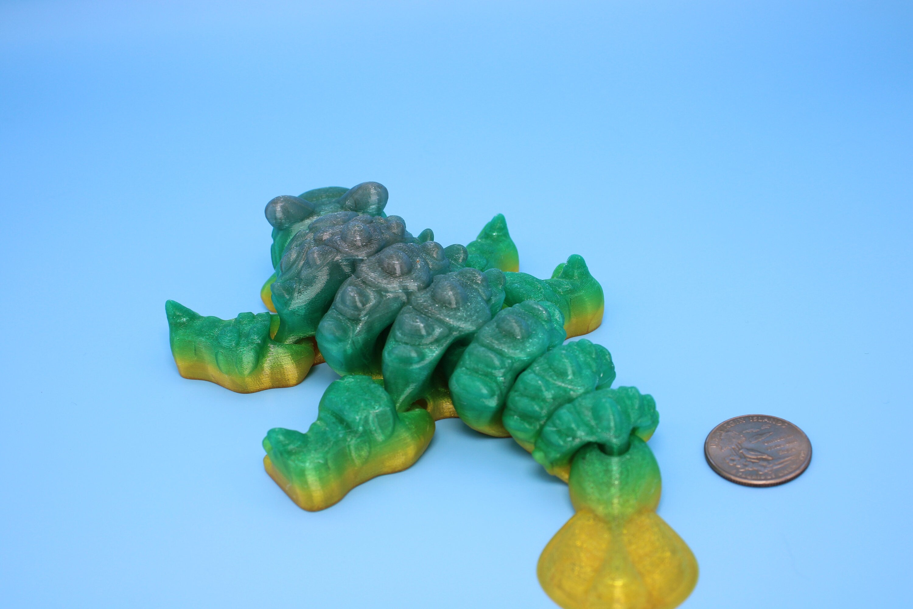 Dinosaur | Ankylosaurus- Green & Yellow | 3D Printed Cute Dino | 7.25 inches | Fidget Toy | Articulating Dinosaur