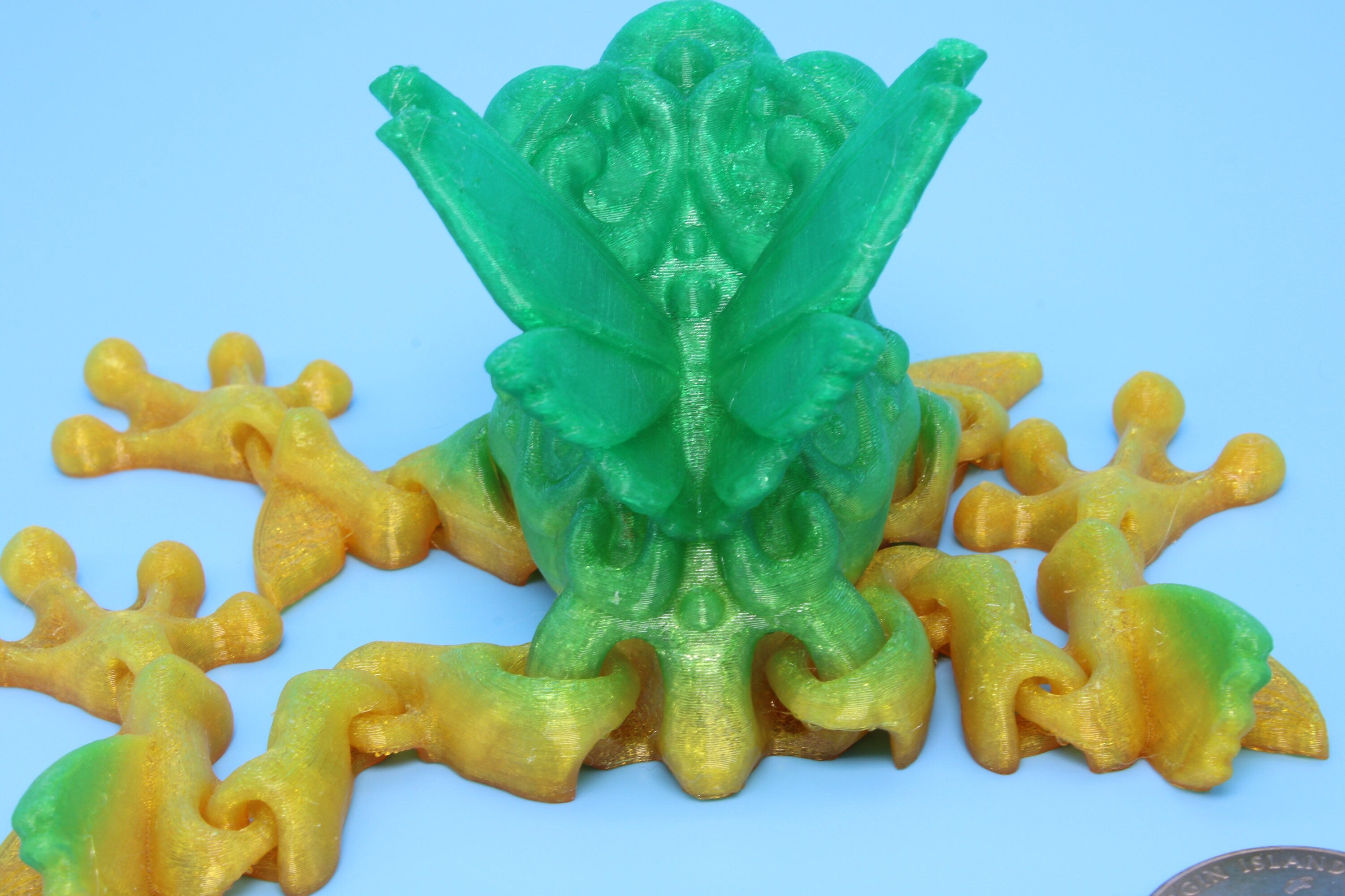 Butterfly Frog-Green & Yellow | 3D Printed | Flutter Frog | Fidget Toy | Articulating Frog.