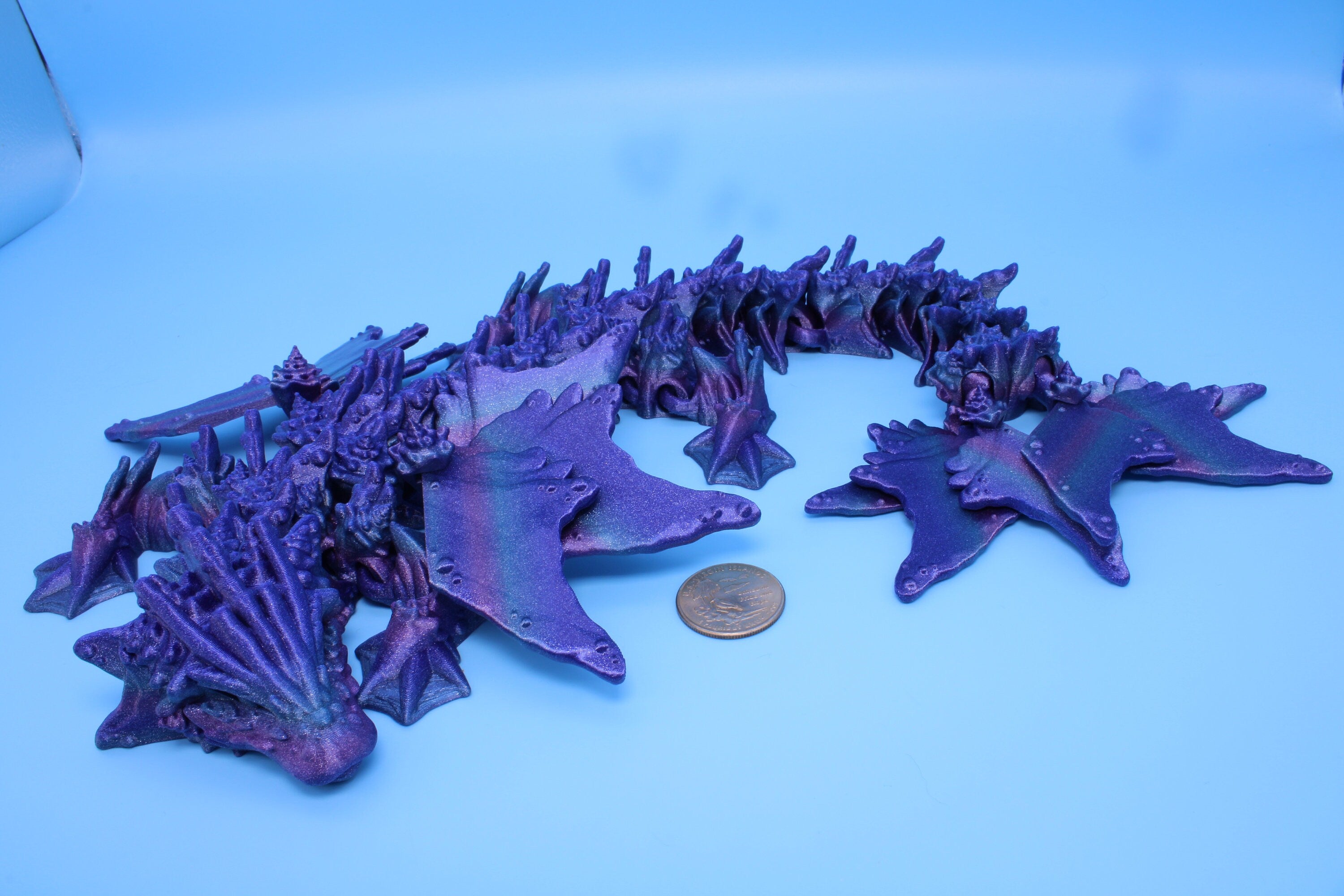 Blue / Purple Ocean Dragon | Articulating Dragon | 3D Printed Fidget | Flexi Toy | Adult Fidget Toy | 18 in. Serpent SHORT