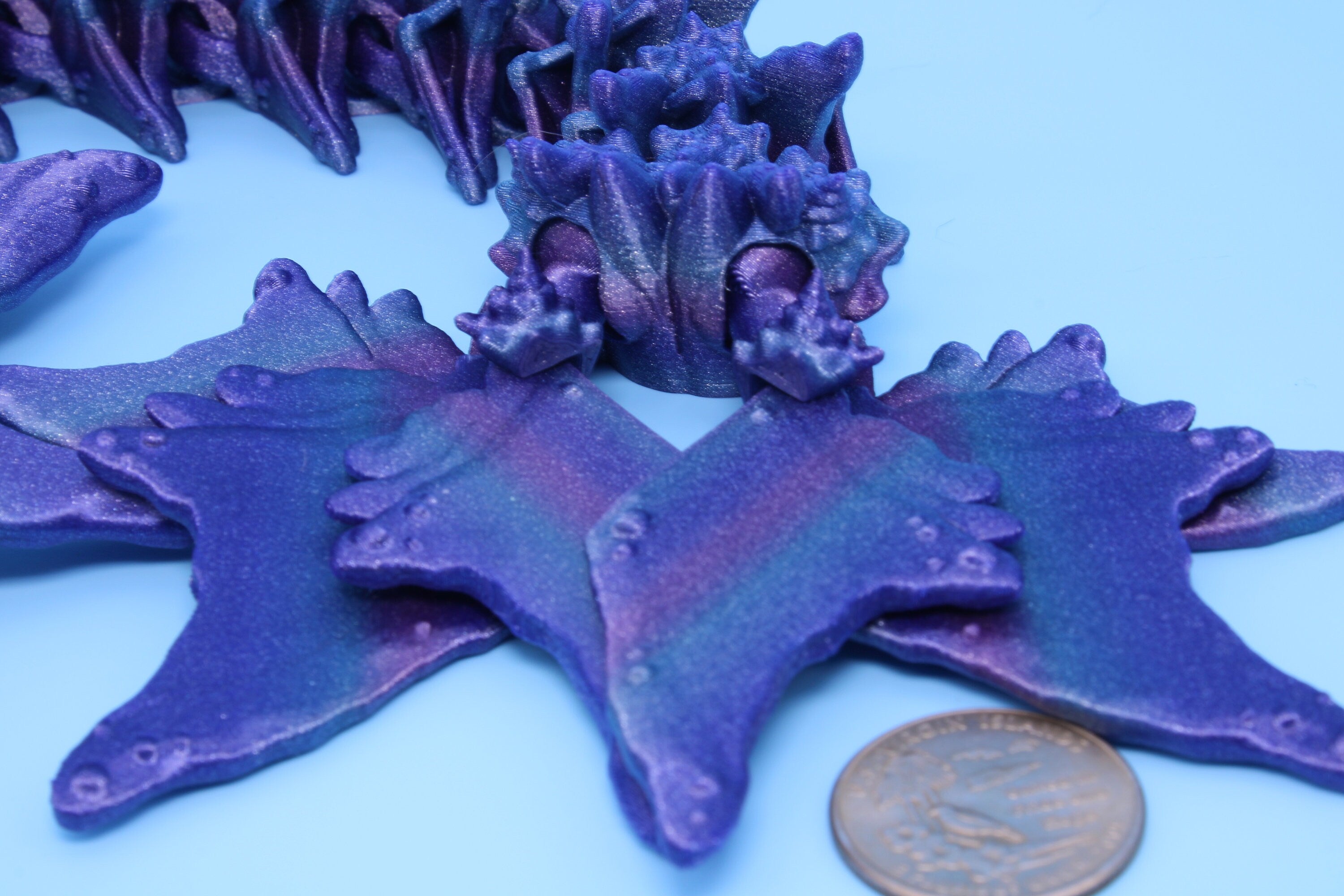 Blue / Purple Ocean Dragon | Articulating Dragon | 3D Printed Fidget | Flexi Toy | Adult Fidget Toy | 18 in. Serpent SHORT