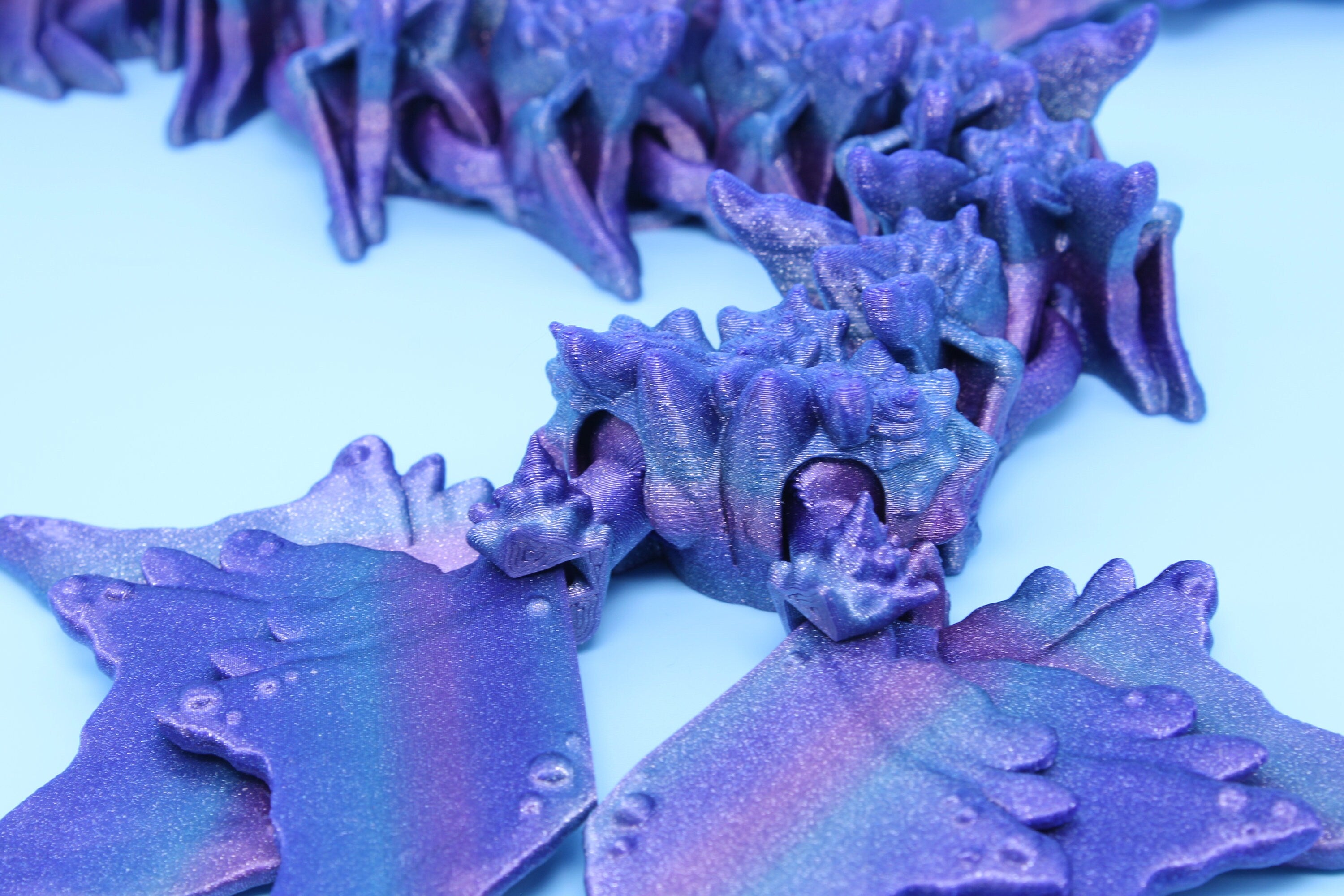 Blue / Purple Ocean Dragon | Articulating Dragon | 3D Printed Fidget | Flexi Toy | Adult Fidget Toy | 18 in. Serpent SHORT