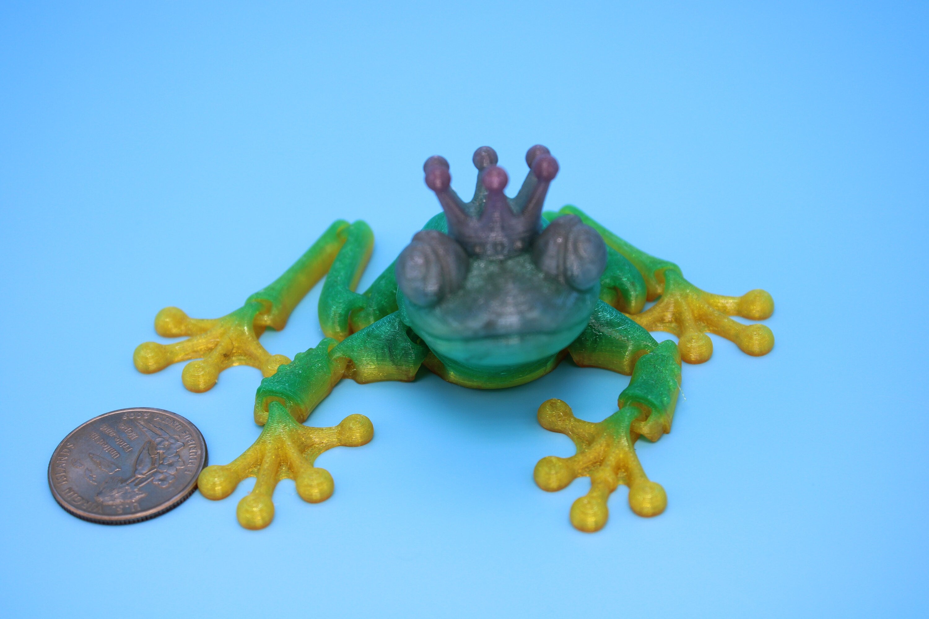 Prince Frog- Rainbow | Miniature | Cute Flexi Toy | Articulating Frog | 3D printed Unique Fidget | Desk Buddy