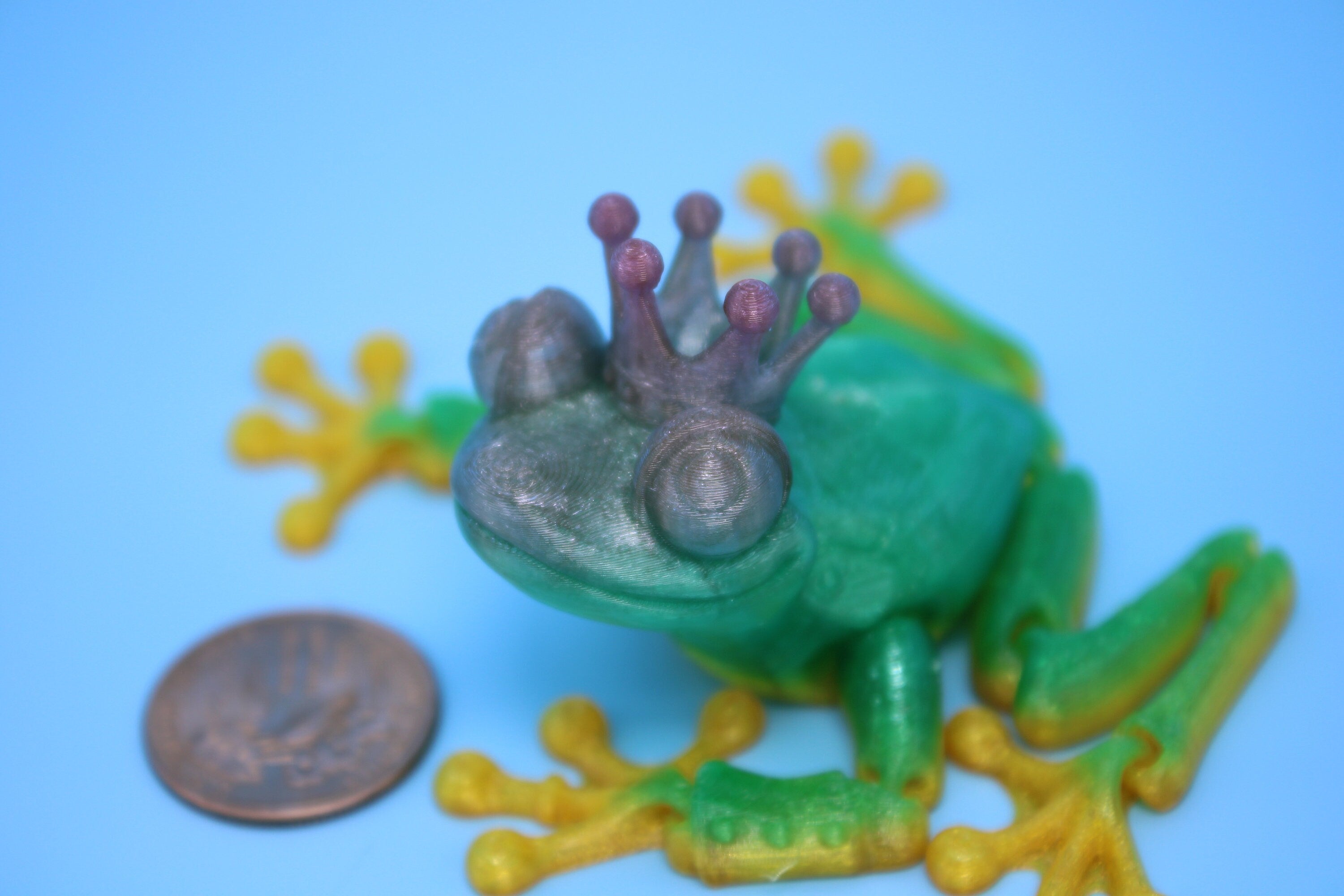 Prince Frog- Rainbow | Miniature | Cute Flexi Toy | Articulating Frog | 3D printed Unique Fidget | Desk Buddy