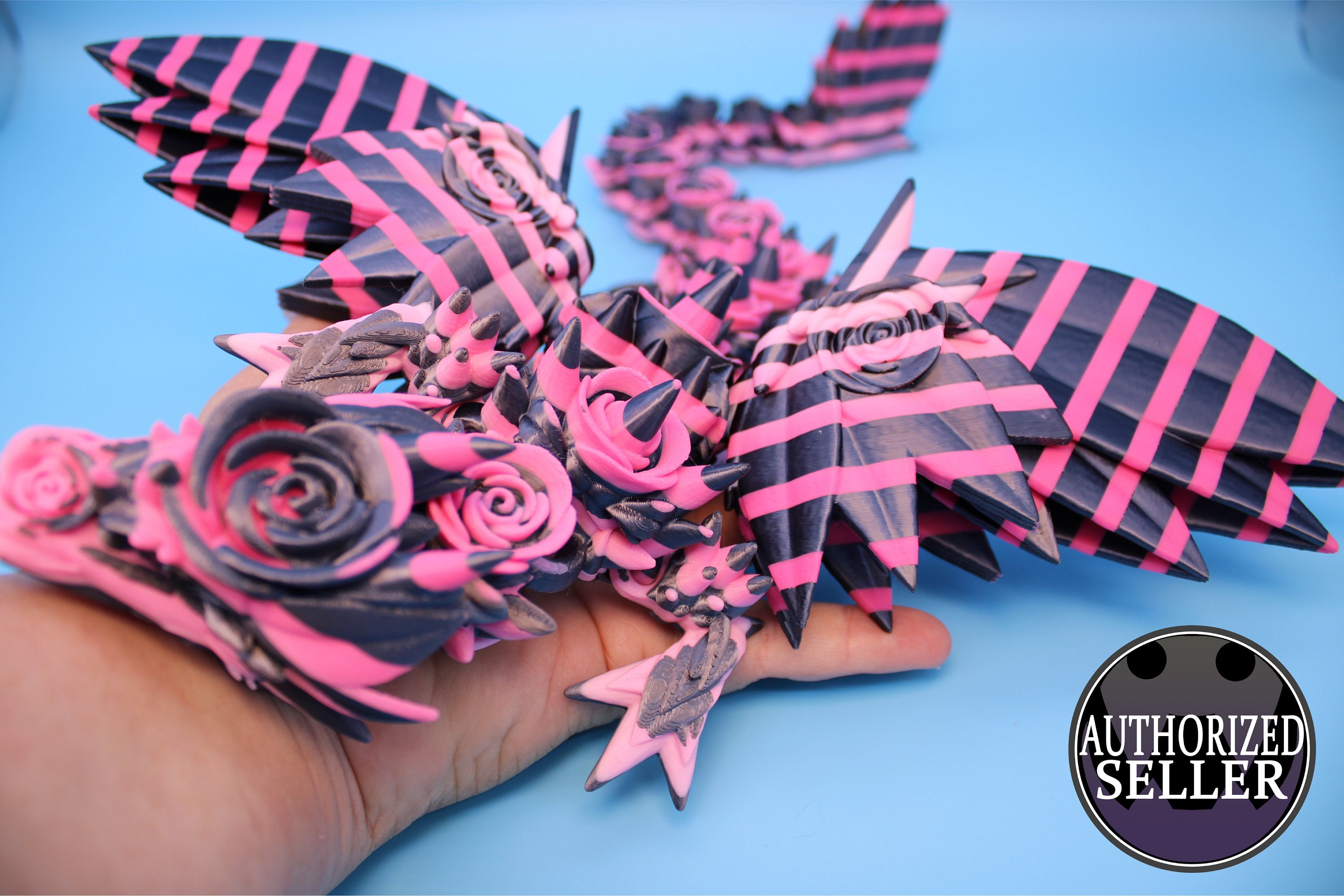 Beautiful Rose Wing Articulating Dragon | 3D Printed Fidget | Flexi Toy | Adult Fidget Toy | Sensory Desk Toy | 19 in. | Valentines Day