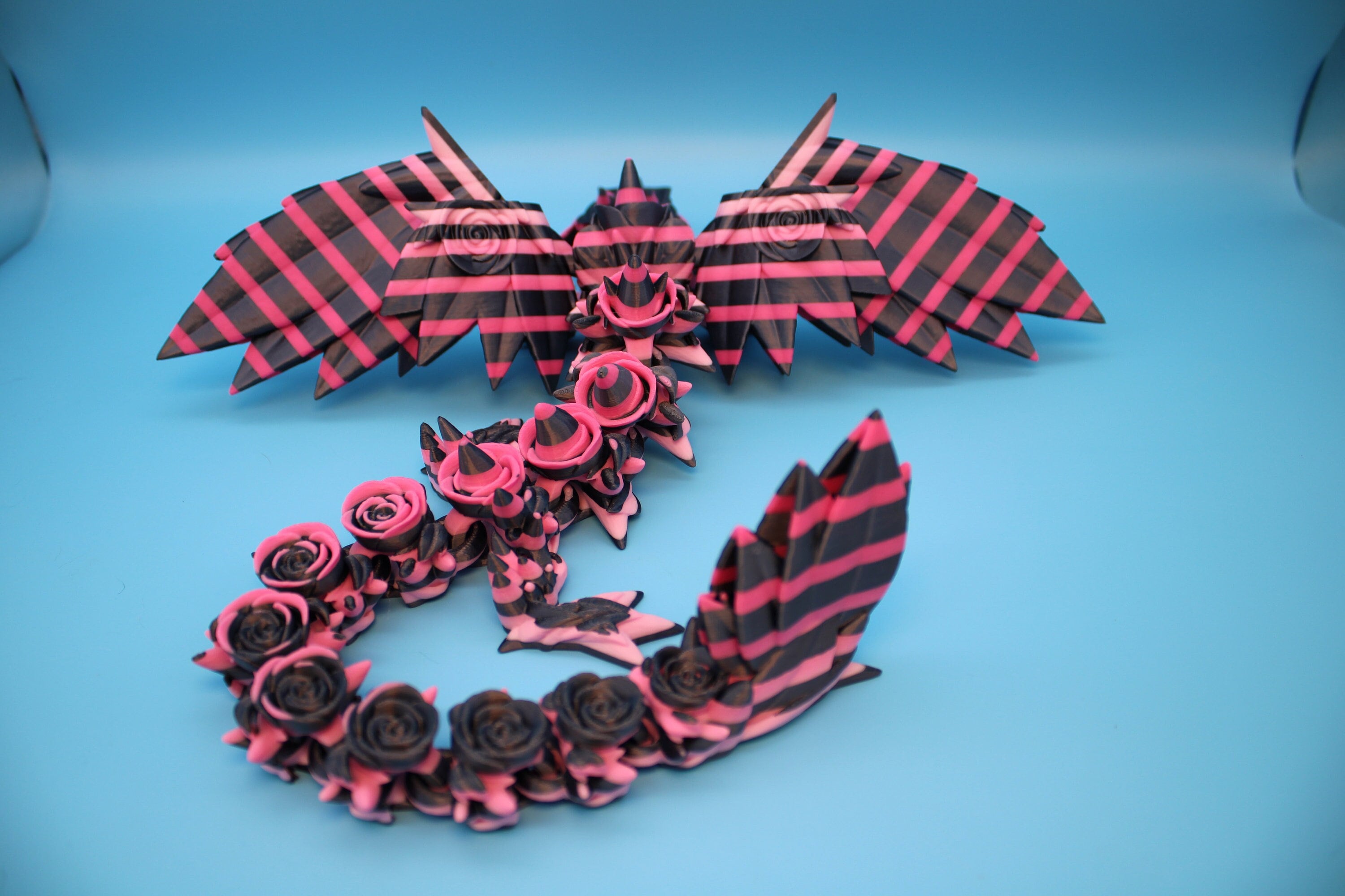 Beautiful Rose Wing Articulating Dragon | 3D Printed Fidget | Flexi Toy | Adult Fidget Toy | Sensory Desk Toy | 19 in. | Valentines Day