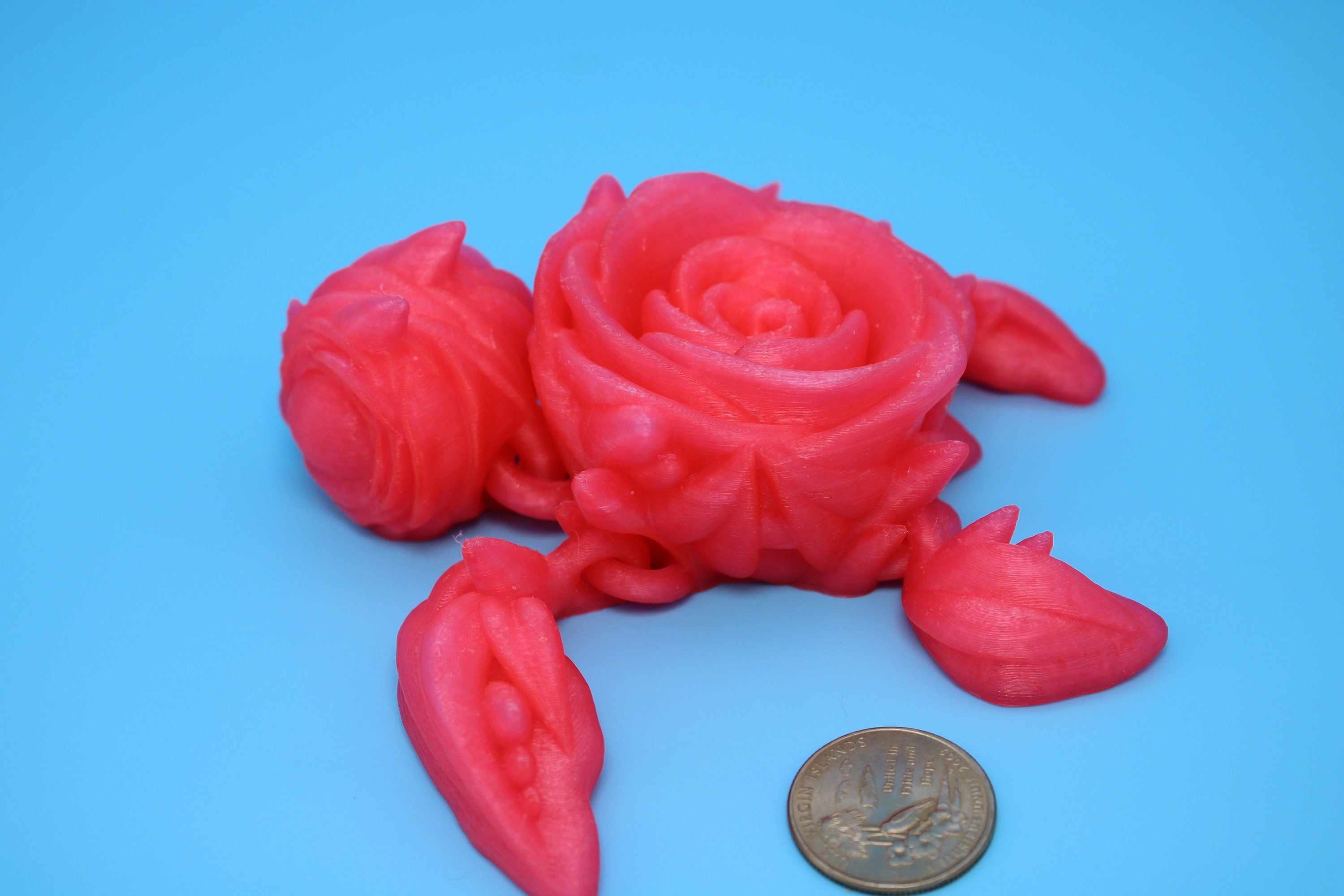 Pink Roseurtle | 3D Printed | Articulating Rose Turtle | Flexi, Fidget Toy. 4.5 inch. Great gift!