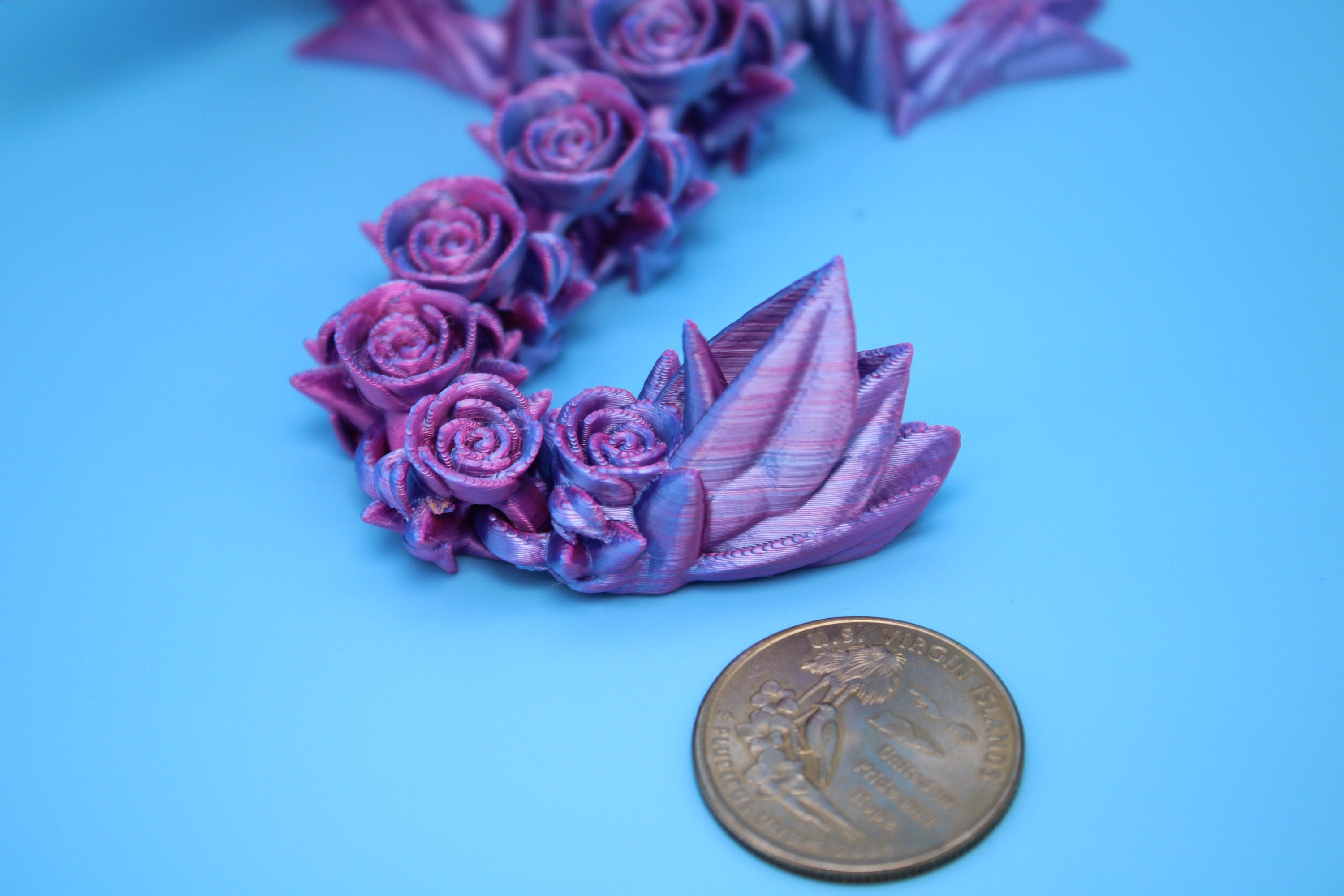 Baby Rose Wing Dragon | Blue / Pink | 3D Printed | Fidget | Flexi Toy 8.5 in. | Stress Relief Gift