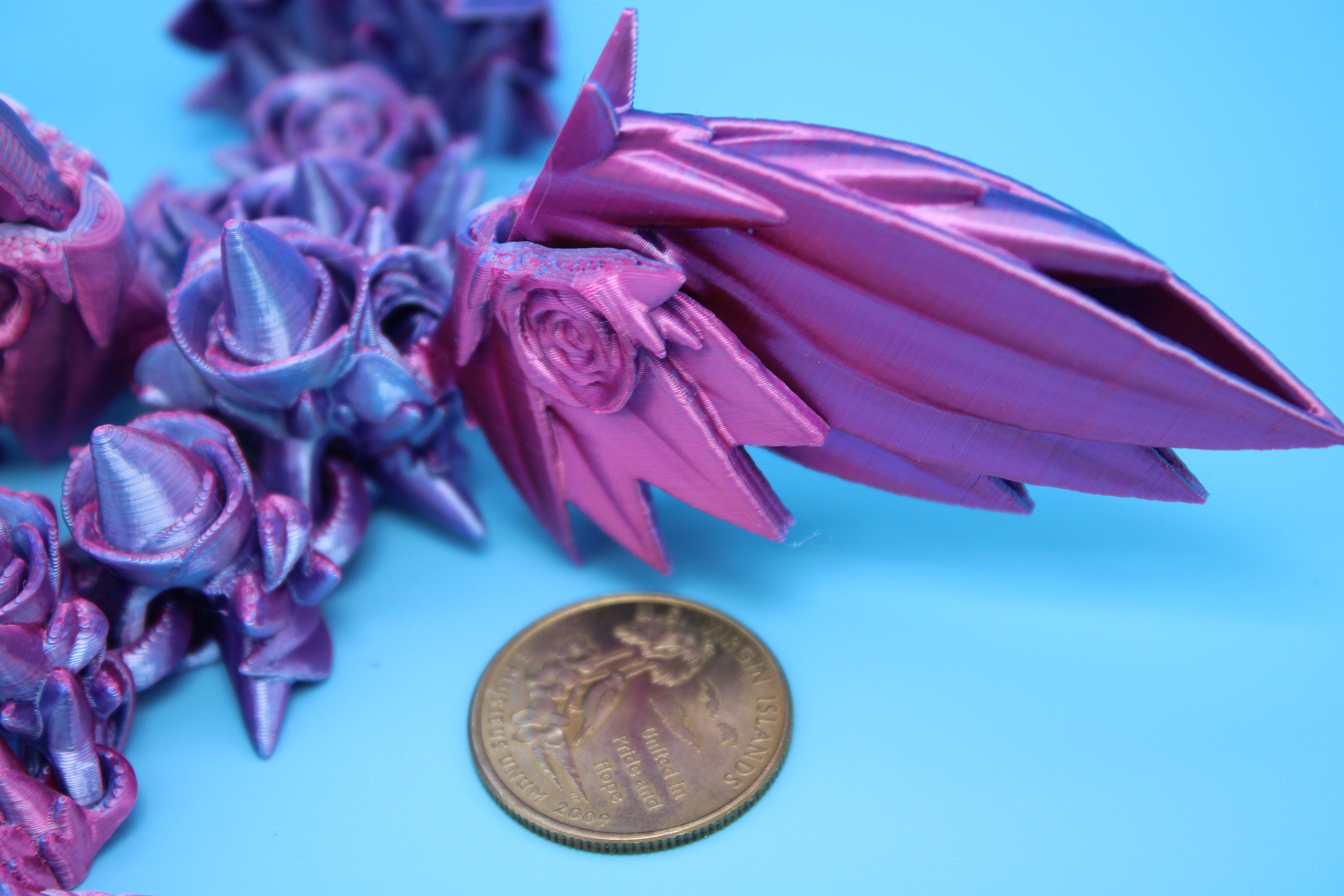 Baby Rose Wing Dragon | Blue / Pink | 3D Printed | Fidget | Flexi Toy 8.5 in. | Stress Relief Gift