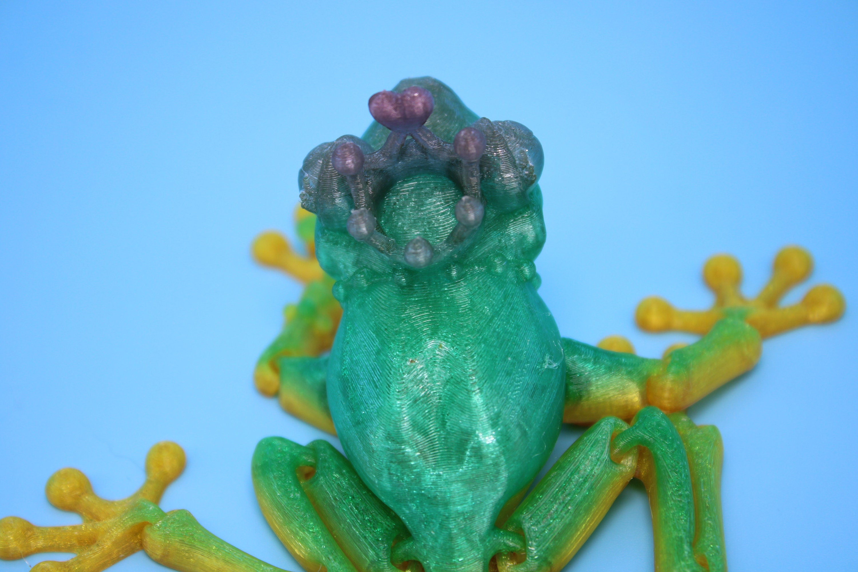 Princess Frog- Rainbow | Miniature | Cute Flexi Toy | Articulating Frog | 3D printed Unique Fidget | Desk Buddy
