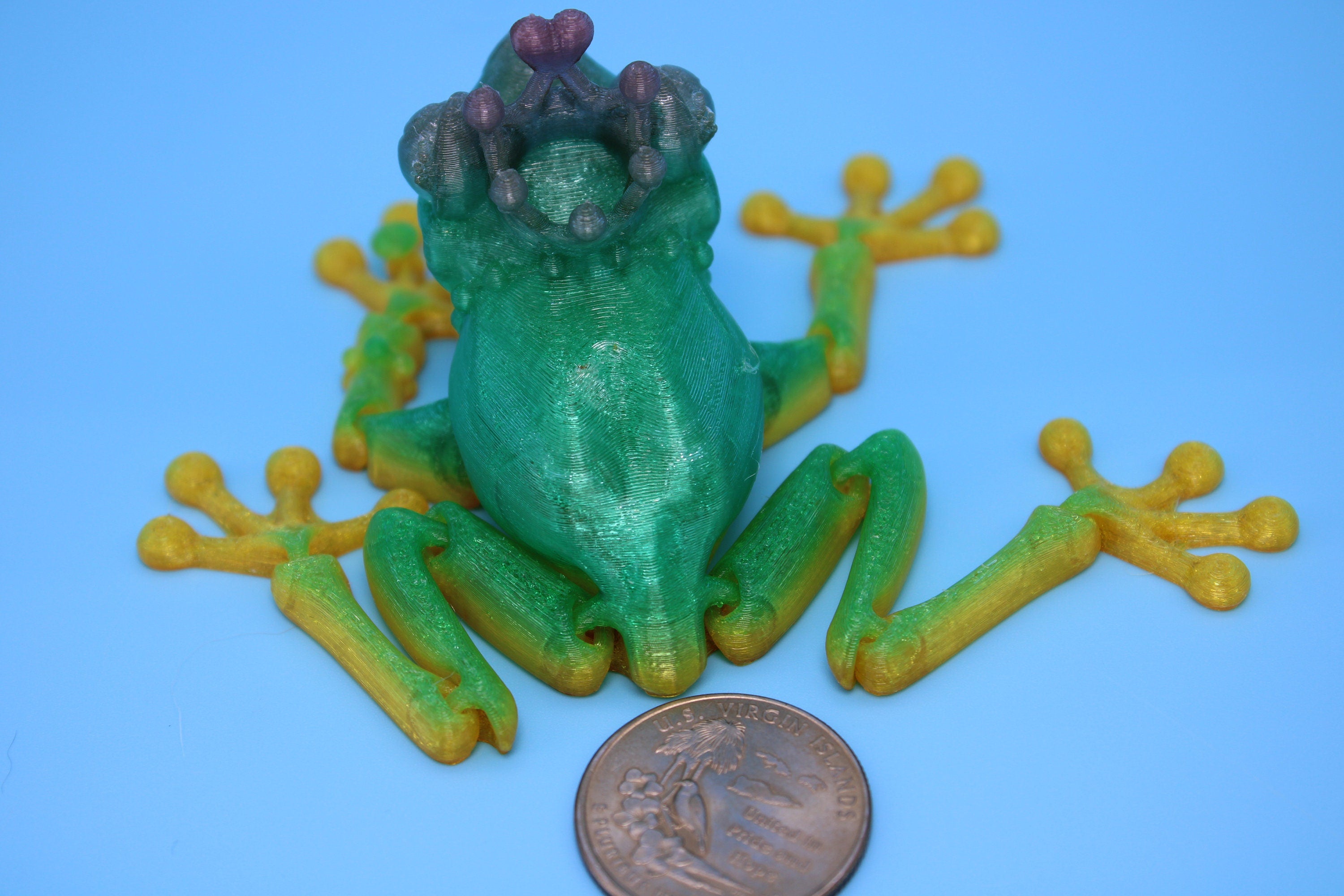 Princess Frog- Rainbow | Miniature | Cute Flexi Toy | Articulating Frog | 3D printed Unique Fidget | Desk Buddy