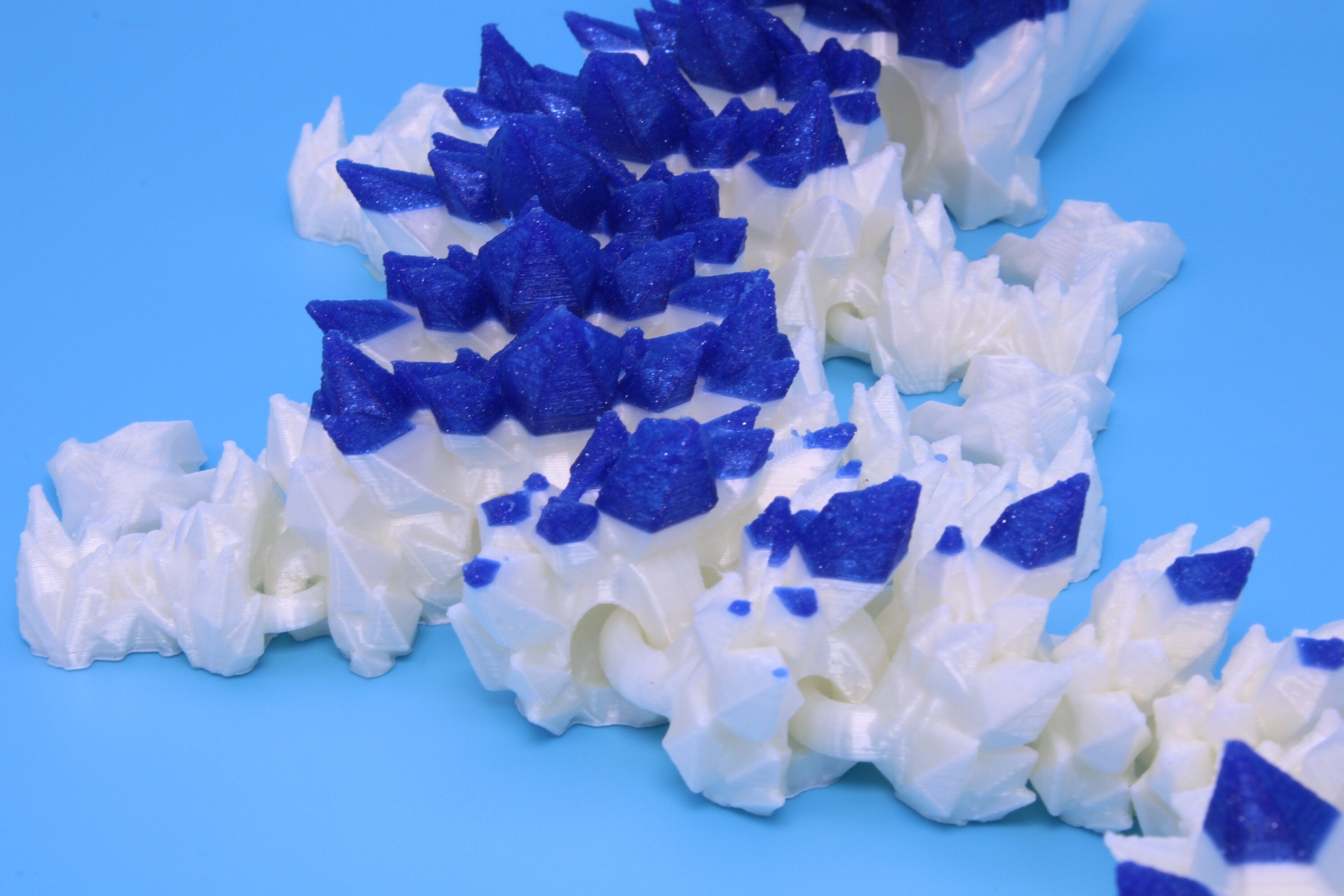 Baby Crystal Dragon- Blue & White | 3D Printed Dragon | Flexi Toy | Adult Fidget Toy | 11.5 inch.