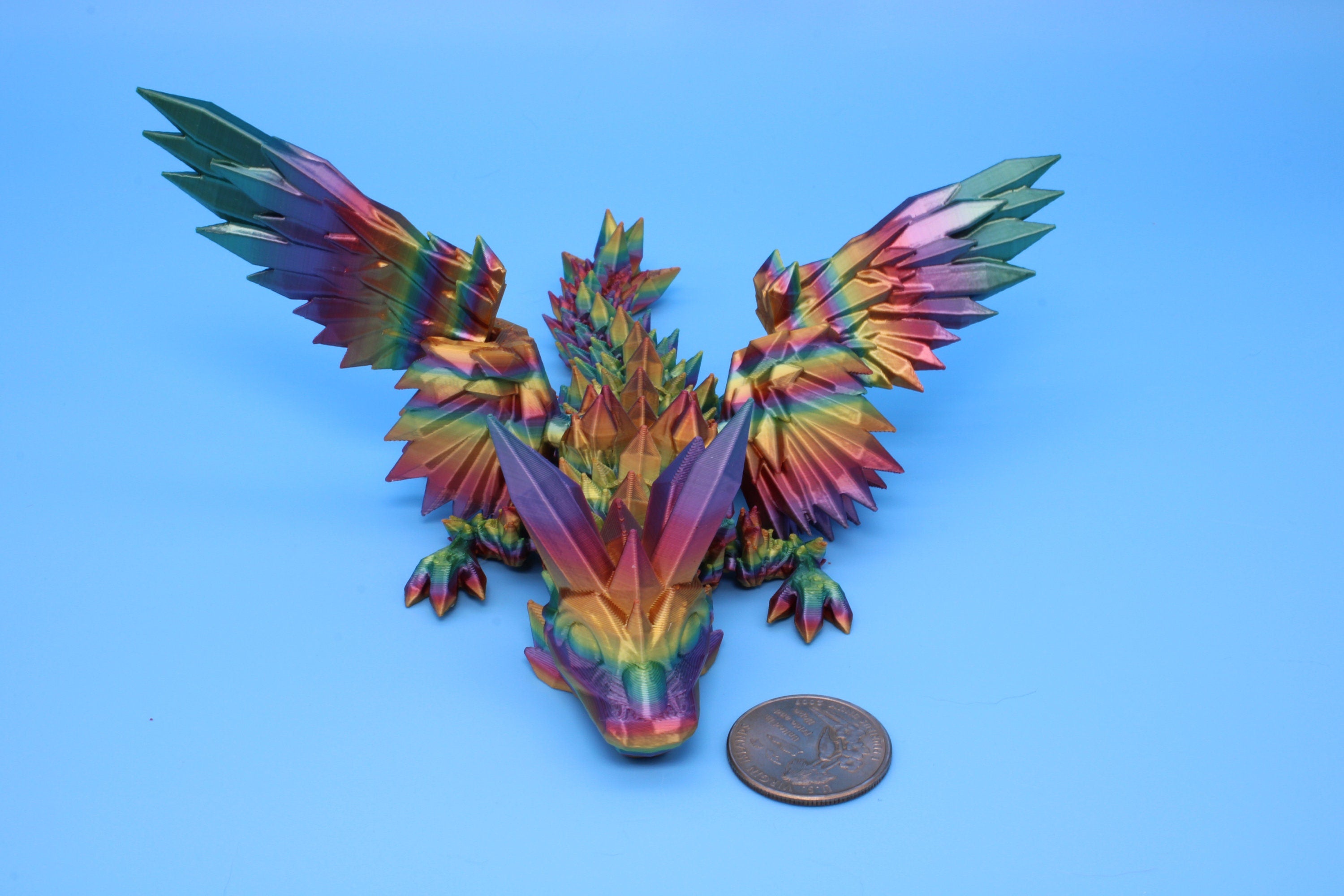 Baby Crystal Wing Dragon- Rainbow | Miniature | 3D printed | Dragon Fidget | Flexi Toy | 7 in. | Pet Dragon.