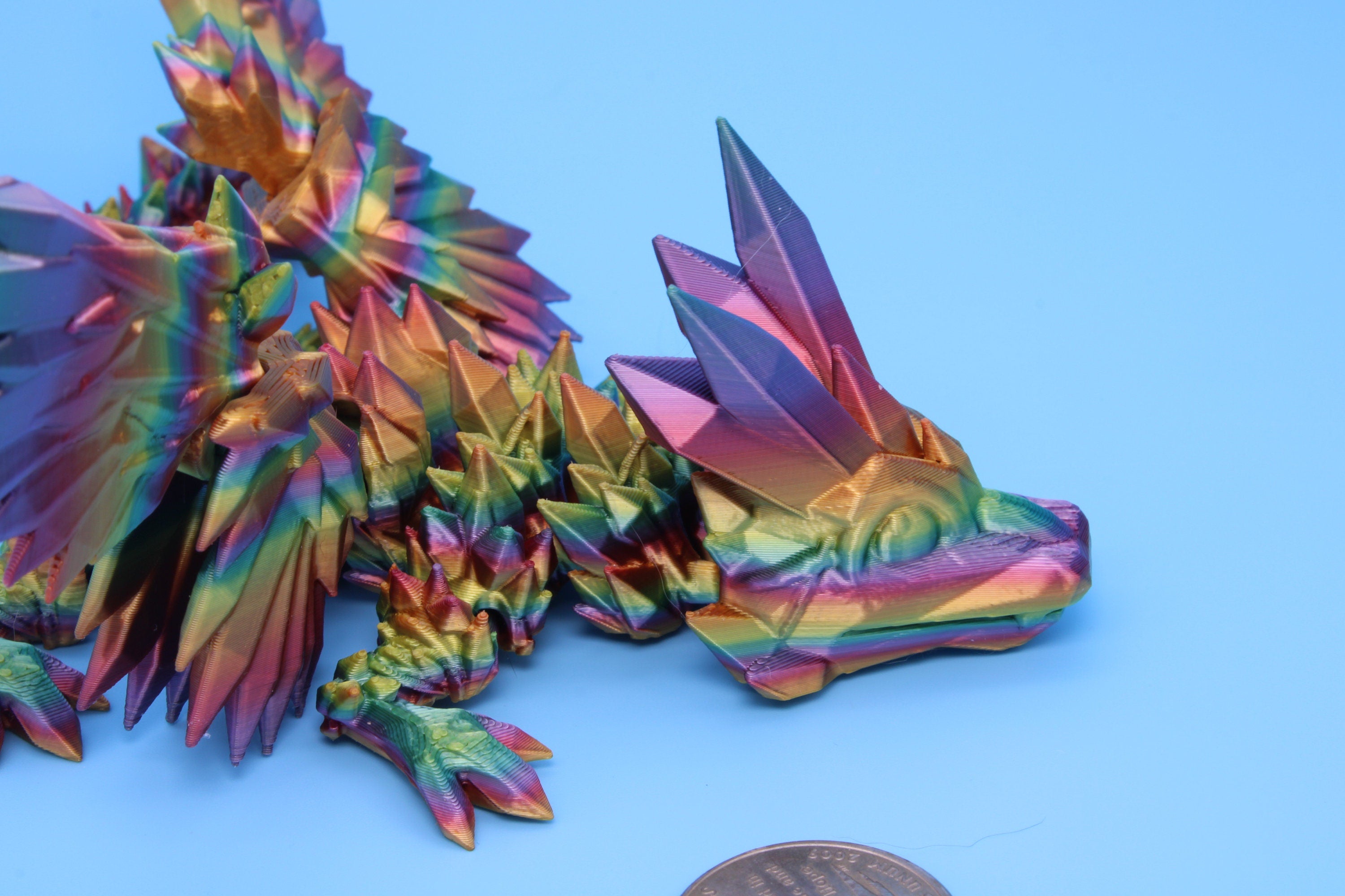 Baby Crystal Wing Dragon- Rainbow | Miniature | 3D printed | Dragon Fidget | Flexi Toy | 7 in. | Pet Dragon.