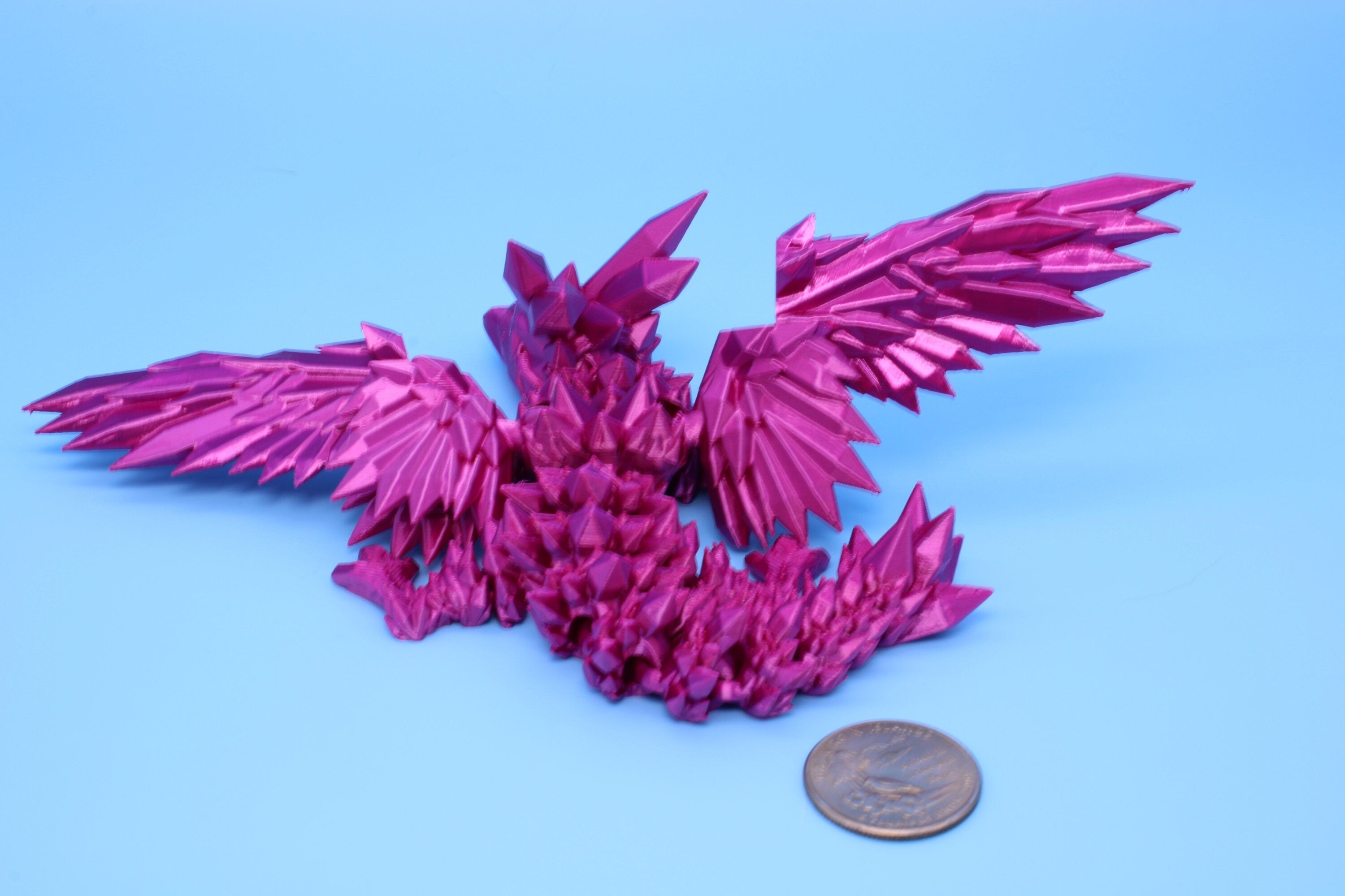 Baby Crystal Wing Dragon- Pink| Miniature | 3D printed | Dragon Fidget | Flexi Toy | 7 in. | Pet Dragon.