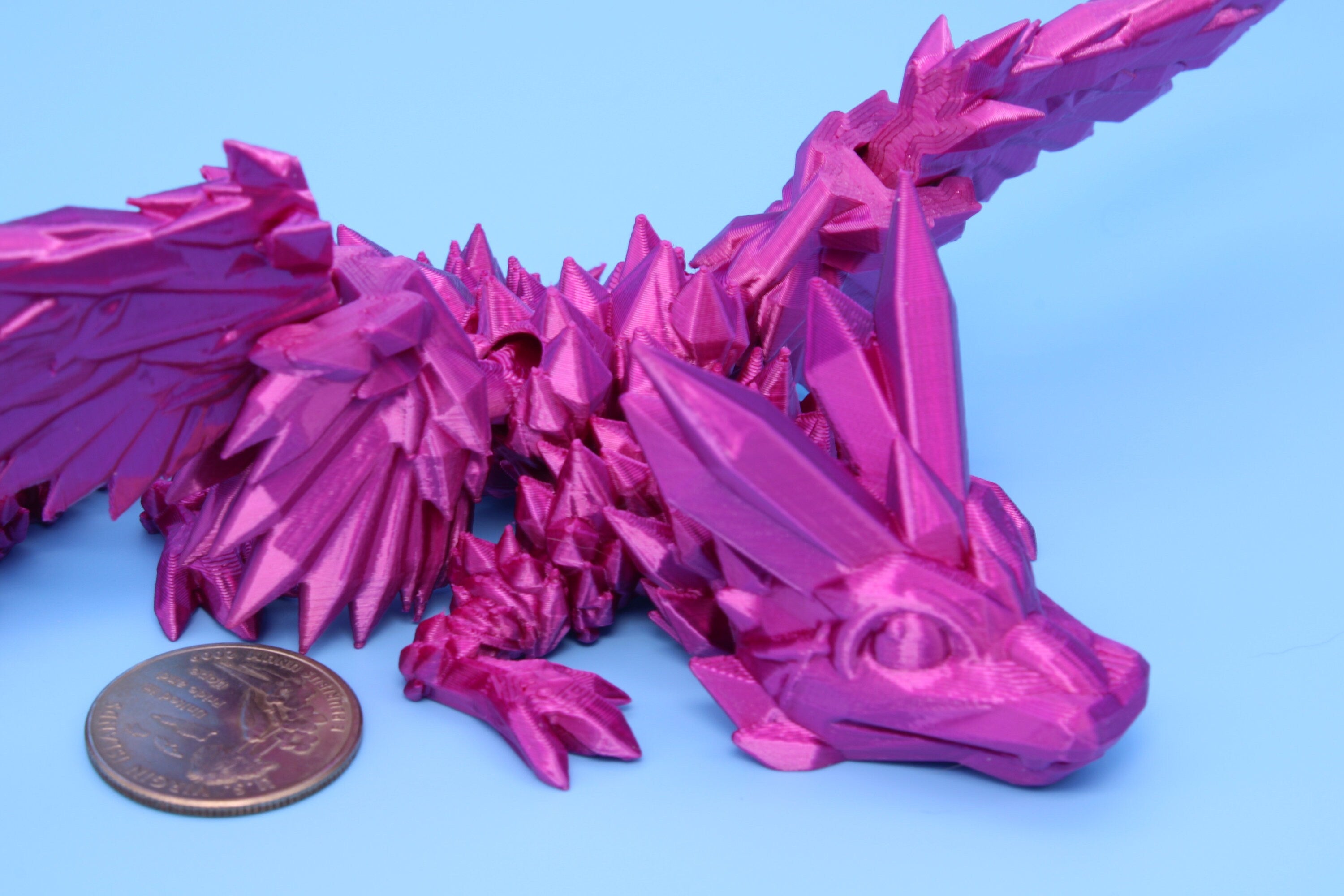 Baby Crystal Wing Dragon- Pink| Miniature | 3D printed | Dragon Fidget | Flexi Toy | 7 in. | Pet Dragon.