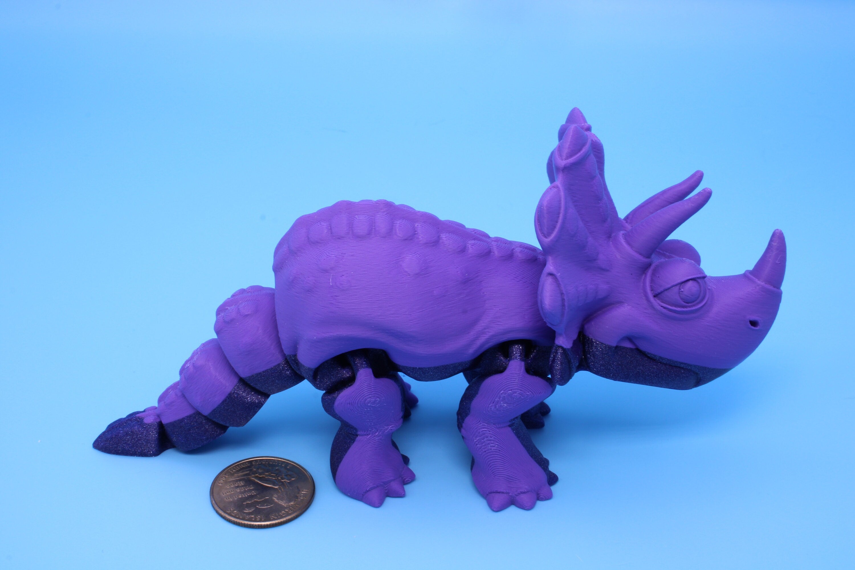 Triceratops- Purple & Blue | 3D Printed | Articulating Fidget toy |Sensory Toy | 6.5 in.