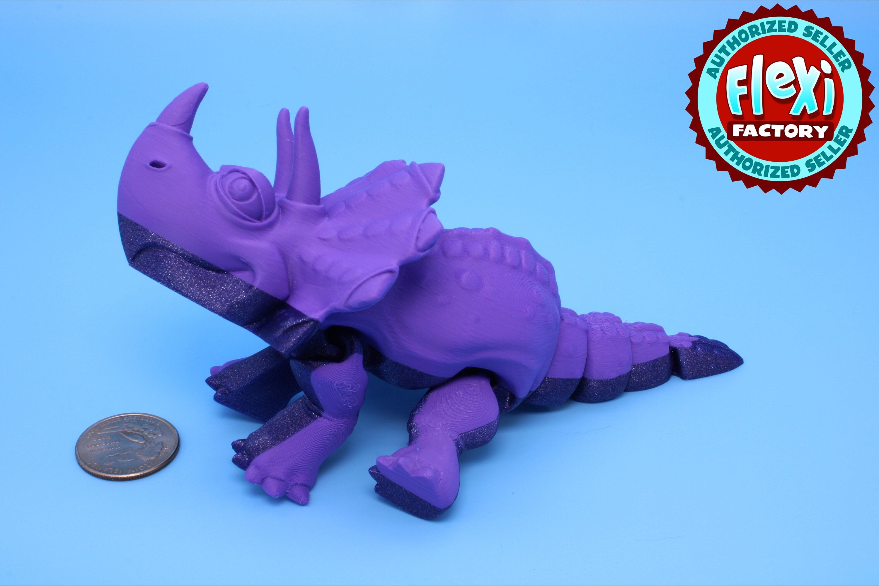 Triceratops- Purple & Blue | 3D Printed | Articulating Fidget toy |Sensory Toy | 6.5 in.