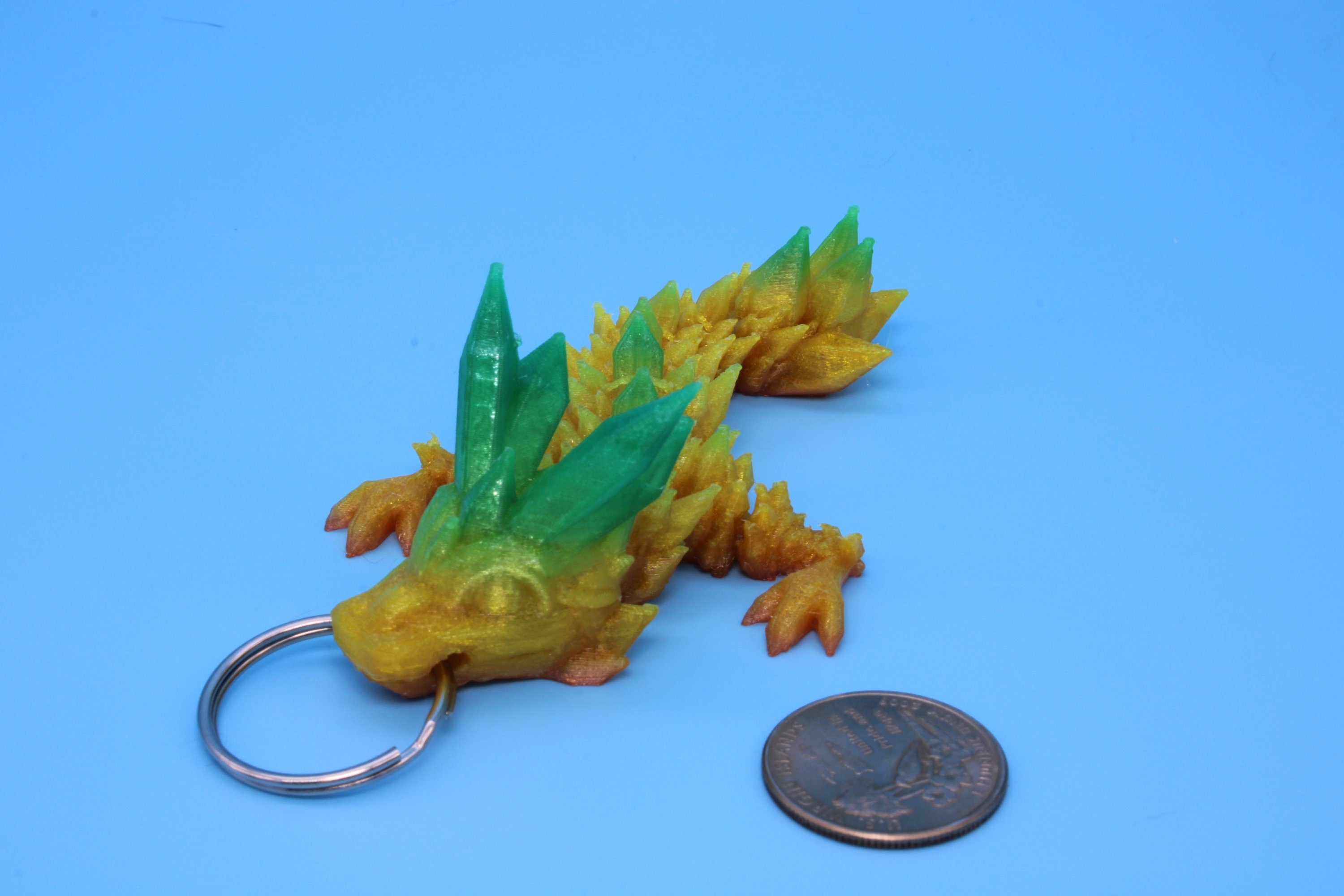 Crystal Dragon Keychain | Yellow / Green Tadling | 3D Printed (TPU) | 4.5 in. | Fidget Toy | Flexi Dragon.