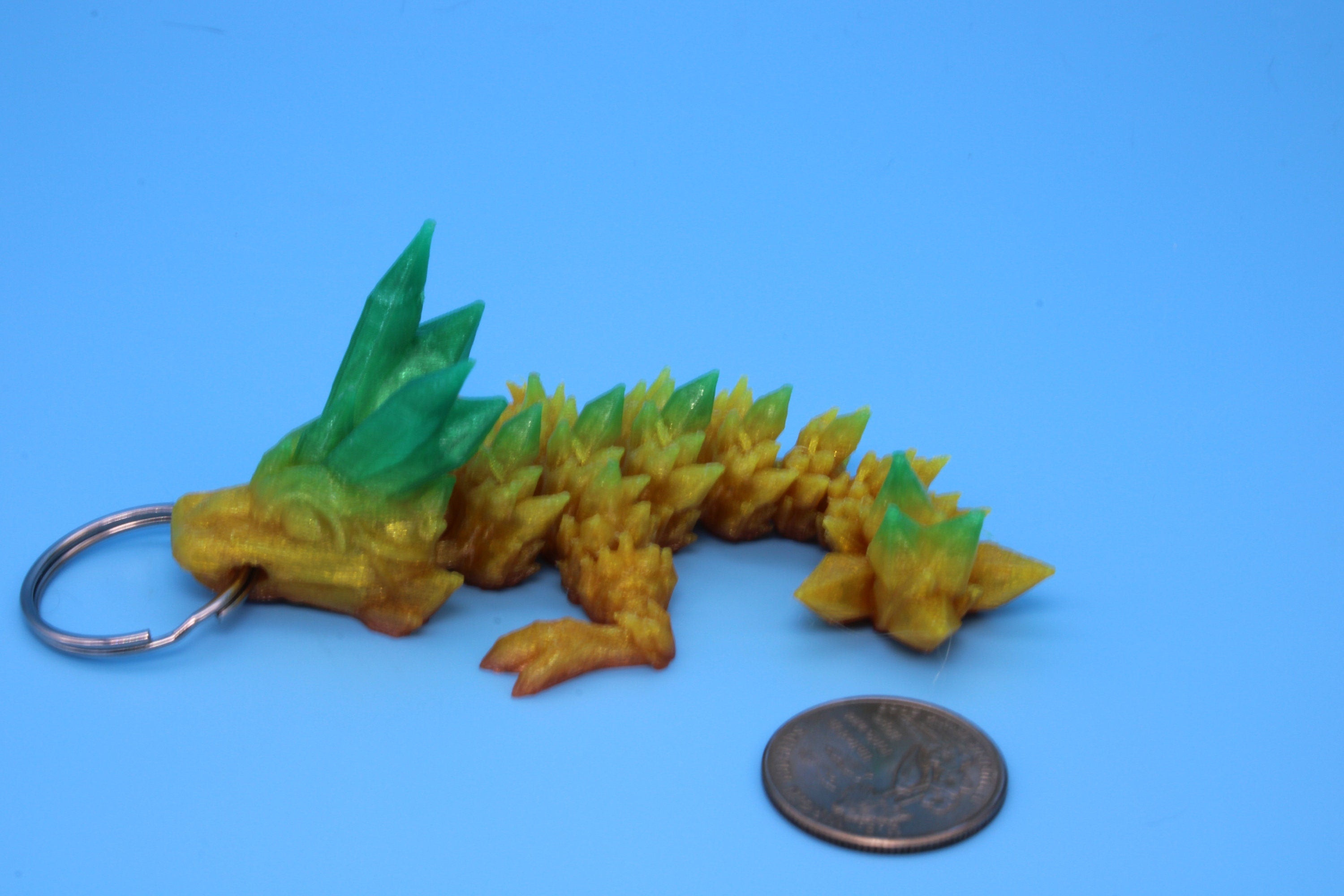 Crystal Dragon Keychain | Yellow / Green Tadling | 3D Printed (TPU) | 4.5 in. | Fidget Toy | Flexi Dragon.