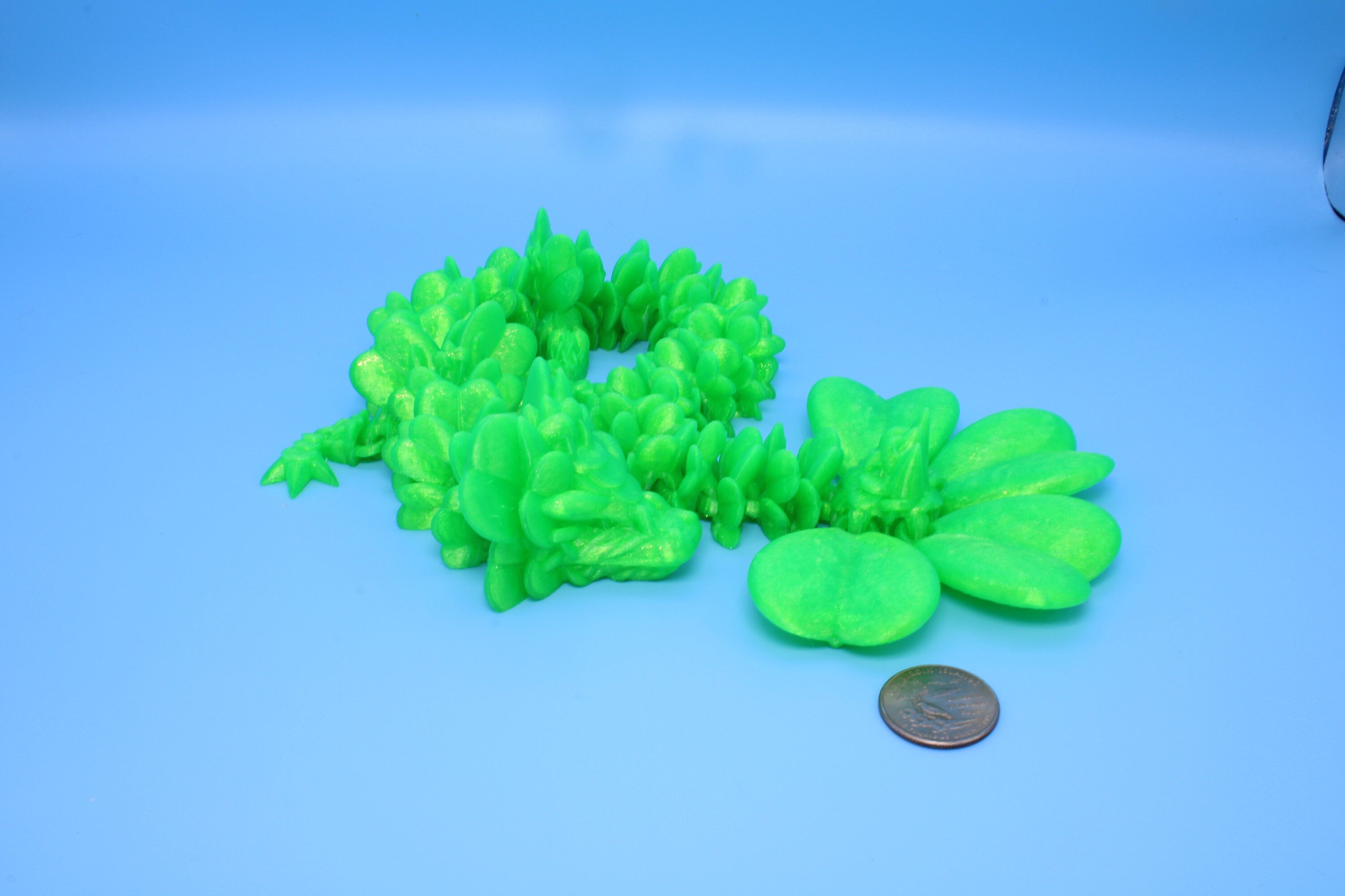 Clover Dragon- Rainbow | 3D printed Articulating Dragon Fidget Toy | Flexi | 18 in. Lucky Dragon | Four Leaf Clover Dragon.
