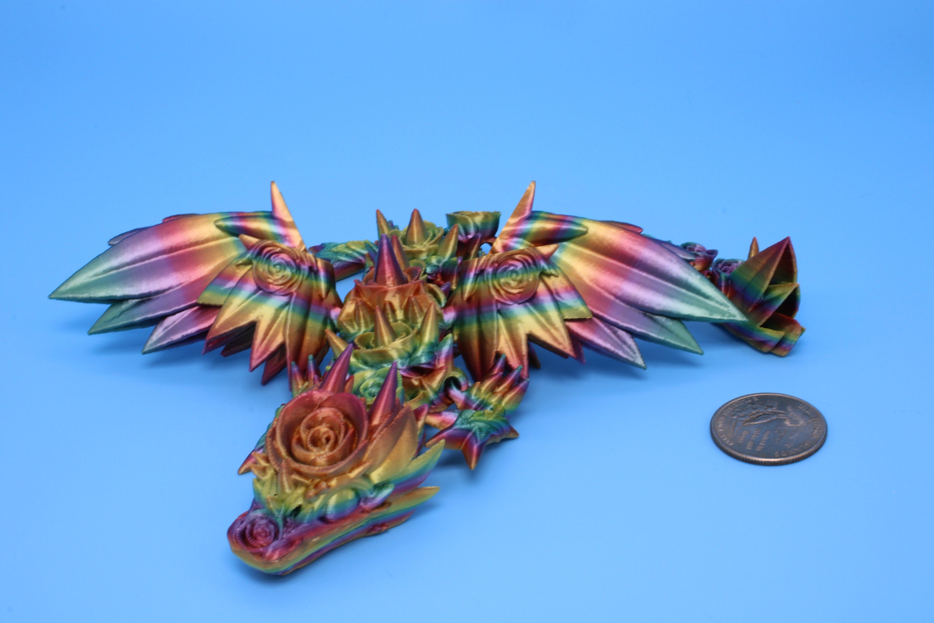 Baby Rose Wing Dragon | Rainbow | 3D Printed | Fidget | Flexi Toy 8.5 in. | Stress Relief Gift
