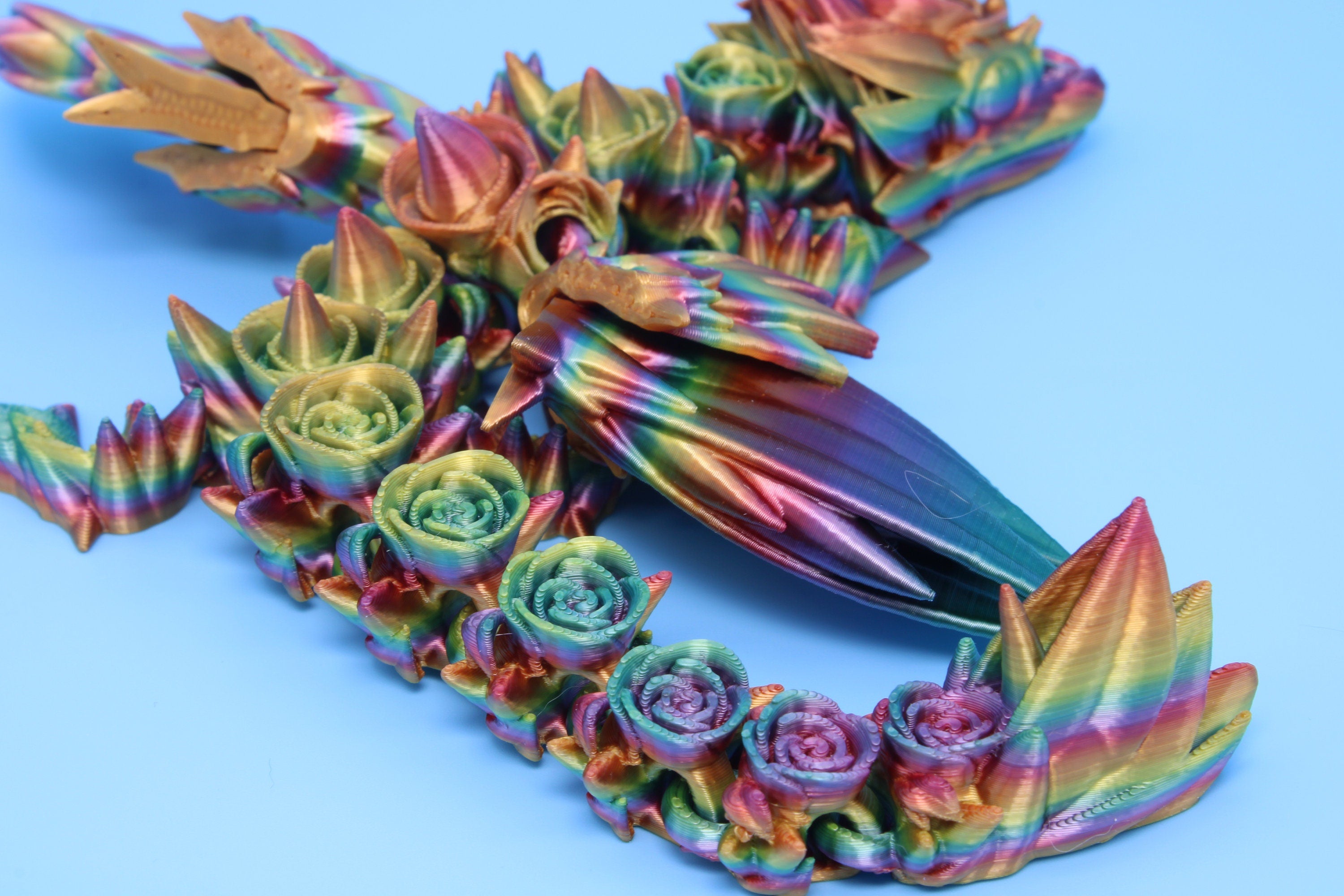 Baby Rose Wing Dragon | Rainbow | 3D Printed | Fidget | Flexi Toy 8.5 in. | Stress Relief Gift