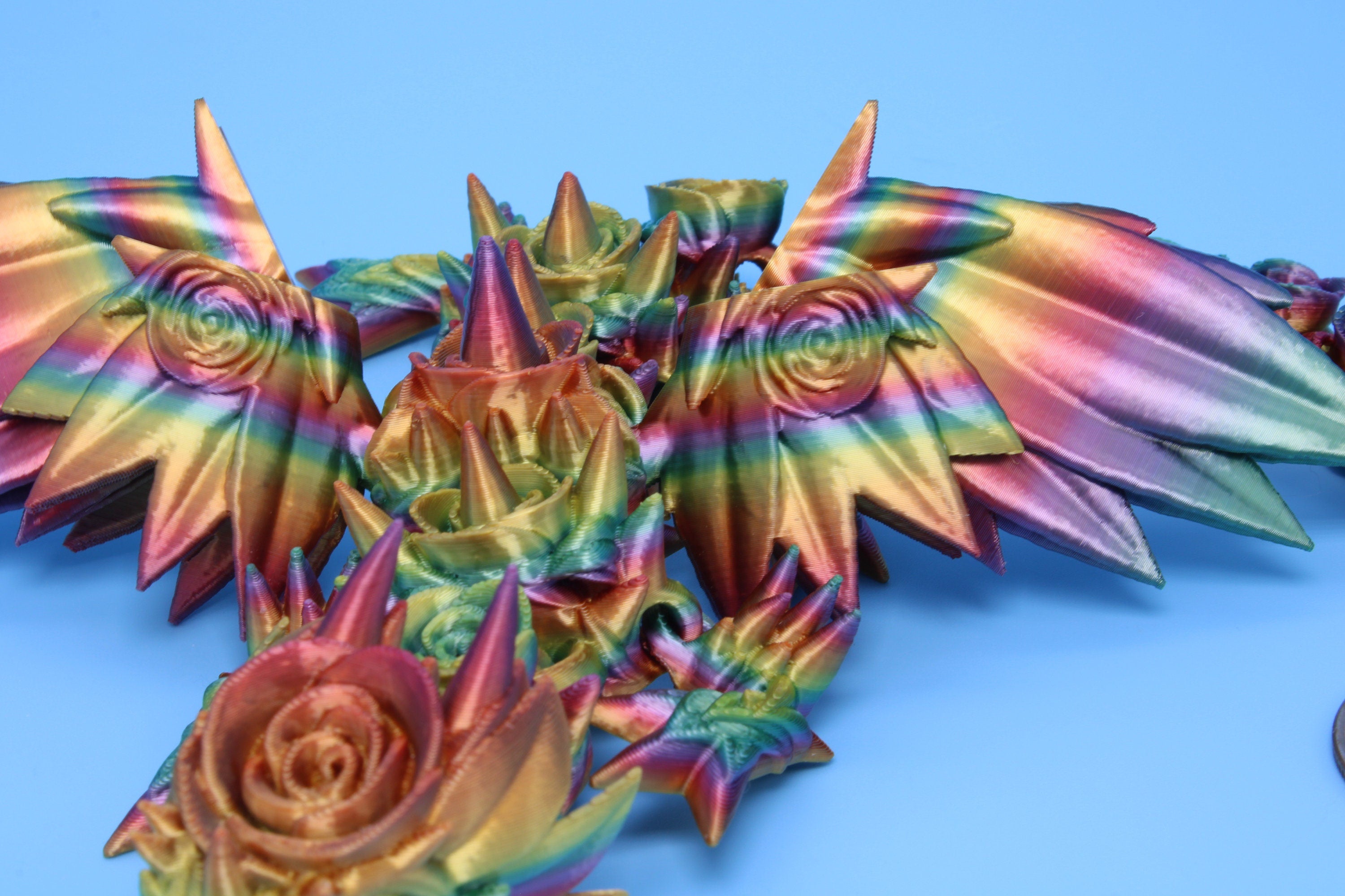 Baby Rose Wing Dragon | Rainbow | 3D Printed | Fidget | Flexi Toy 8.5 in. | Stress Relief Gift