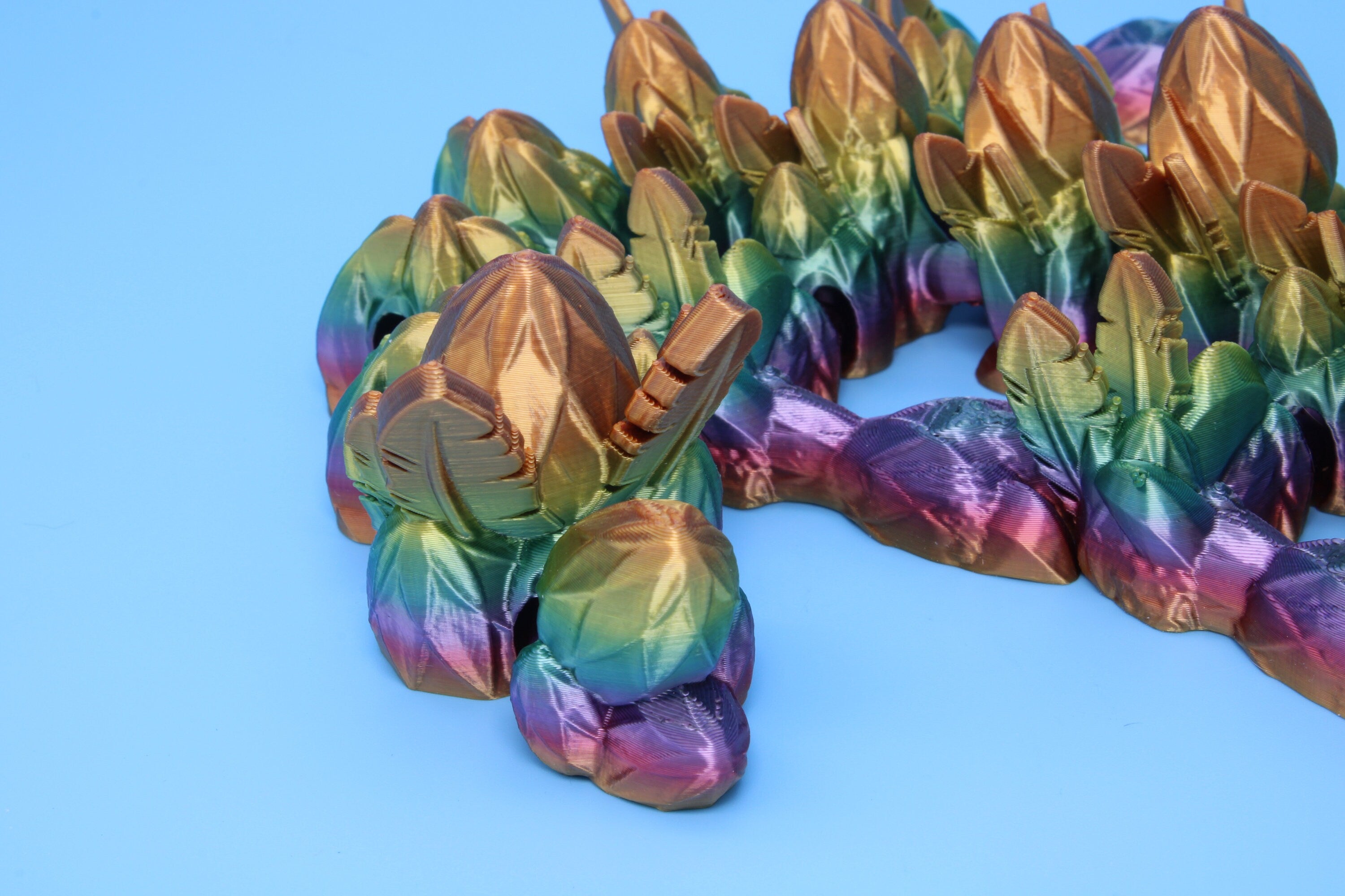 Easter Baby Dragon- Rainbow | 3D Printed | Articulating Dragon | Flexi Toy | Adult Fidget Toy | 12 in.