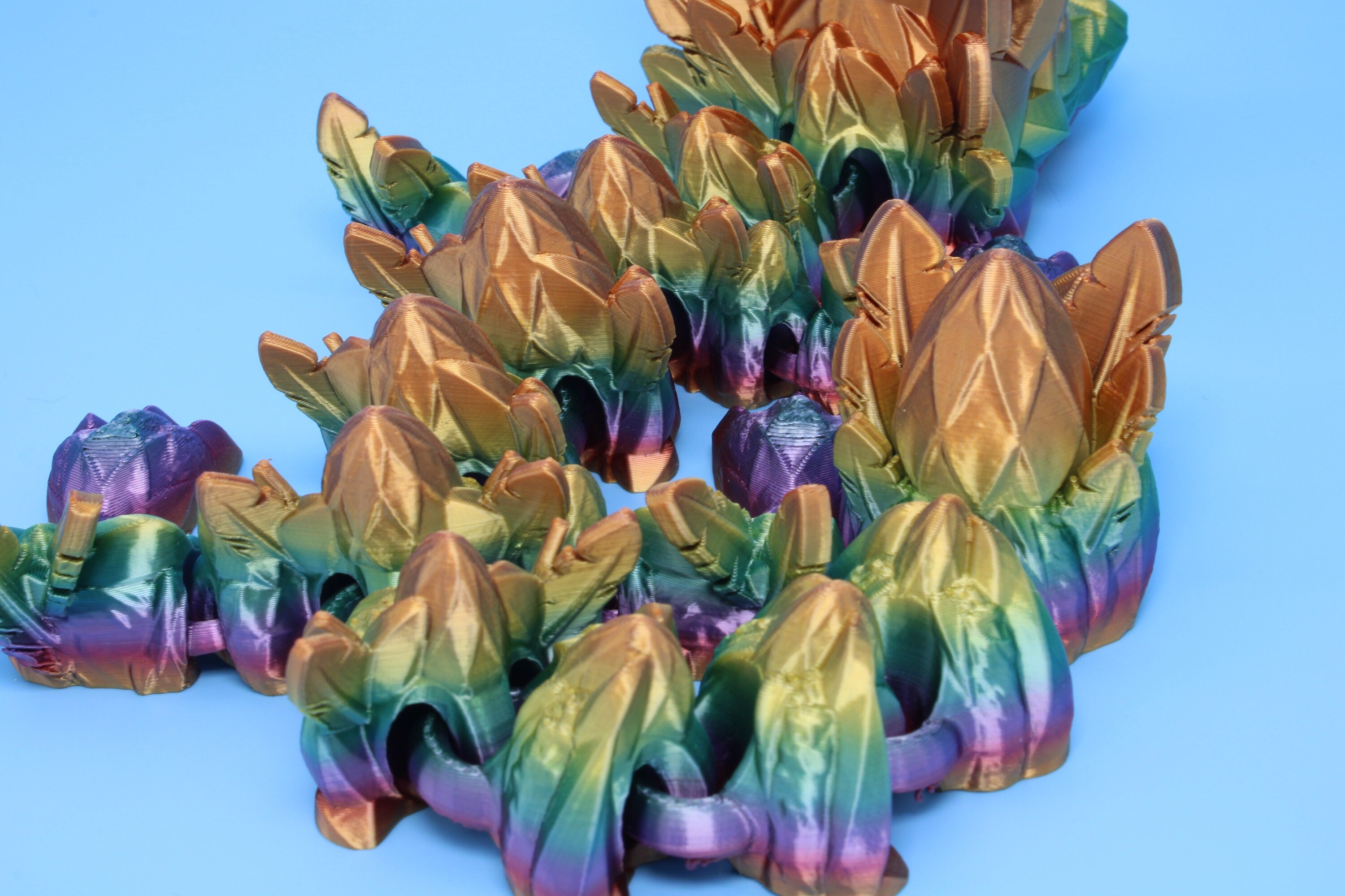 Easter Baby Dragon- Rainbow | 3D Printed | Articulating Dragon | Flexi Toy | Adult Fidget Toy | 12 in.