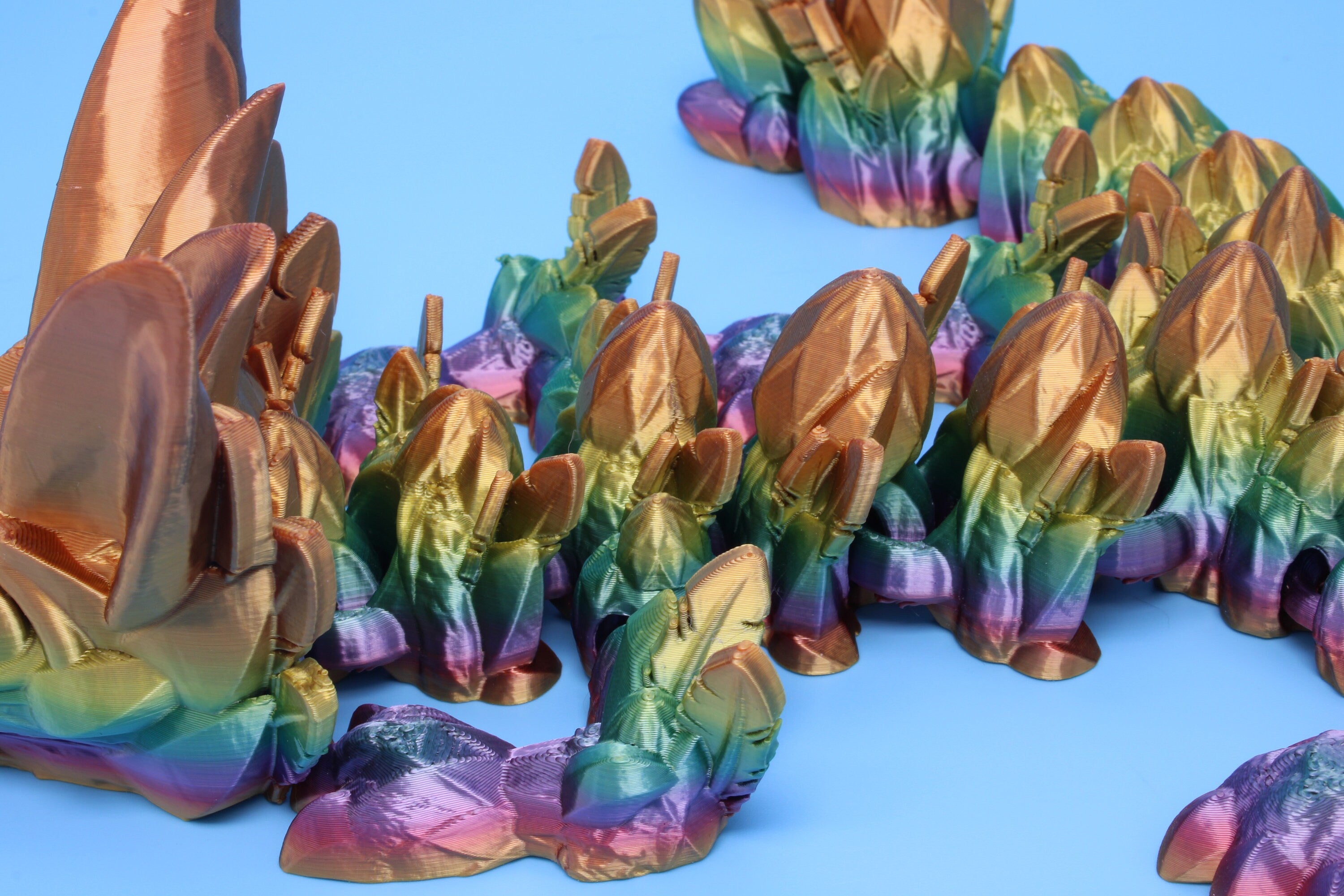 Easter Baby Dragon- Rainbow | 3D Printed | Articulating Dragon | Flexi Toy | Adult Fidget Toy | 12 in.