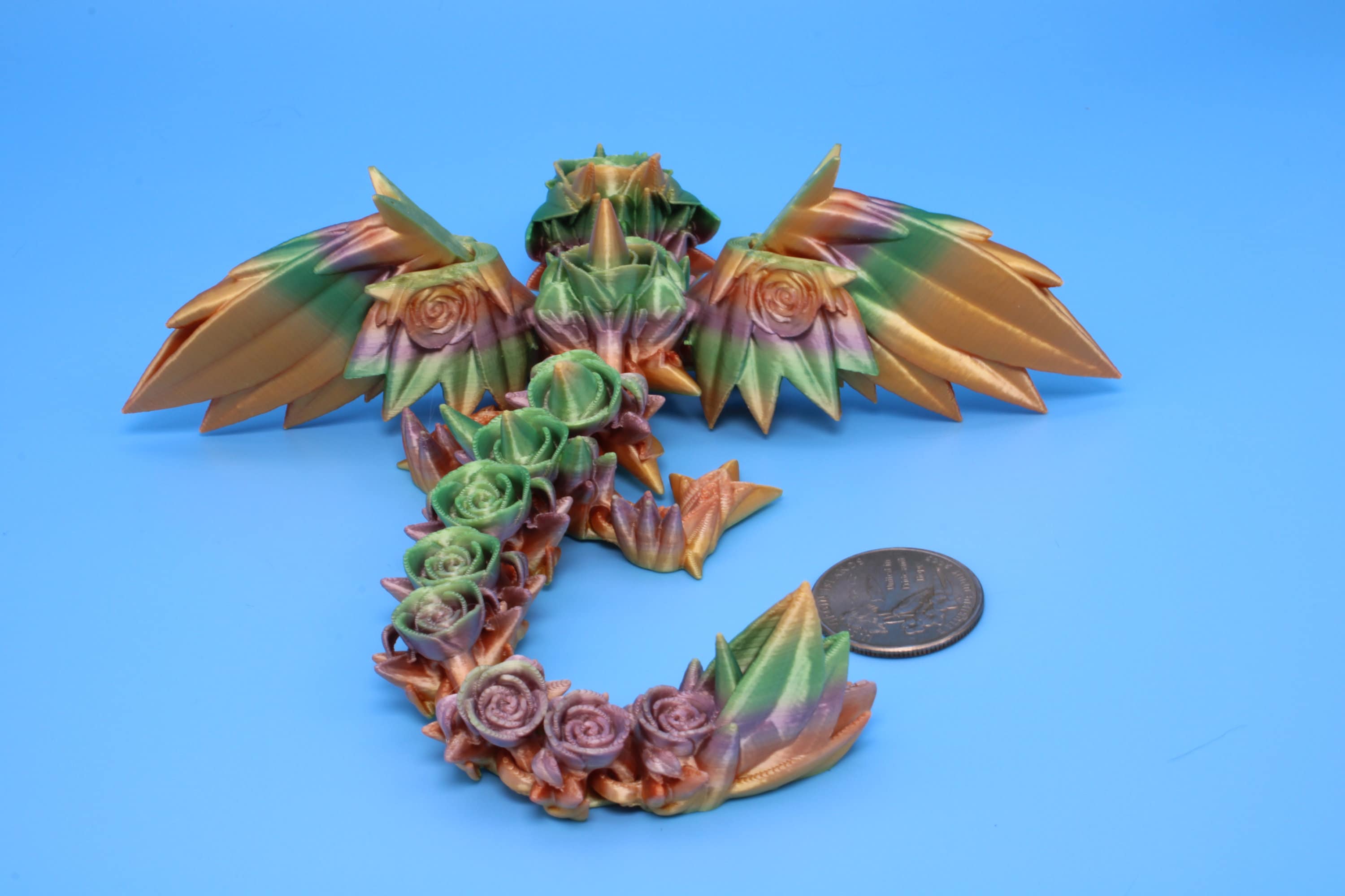 Baby Rose Wing Dragon | Rainbow | 3D Printed | Fidget | Flexi Toy 8.5 in. | Stress Relief Gift