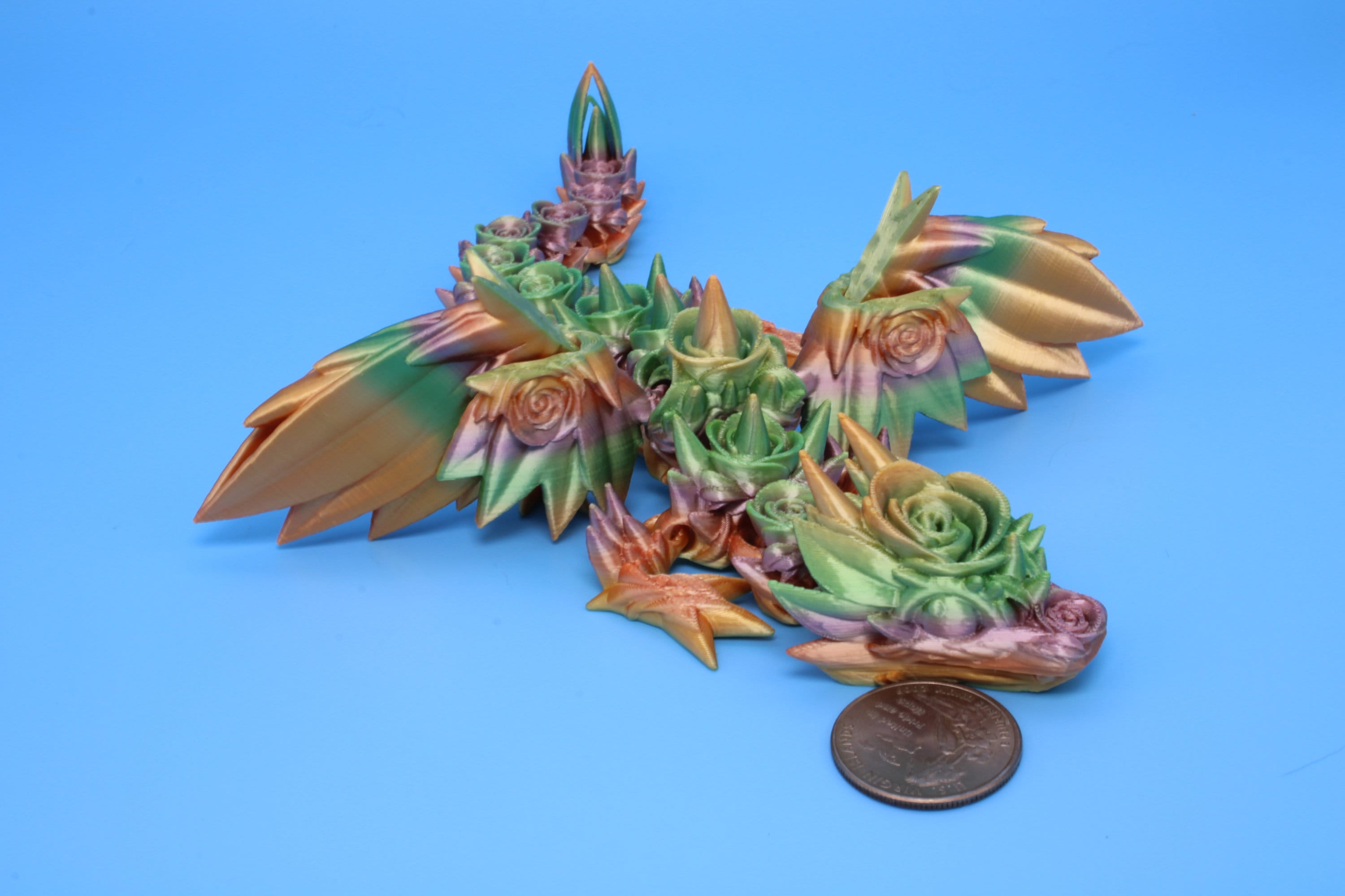 Baby Rose Wing Dragon | Rainbow | 3D Printed | Fidget | Flexi Toy 8.5 in. | Stress Relief Gift