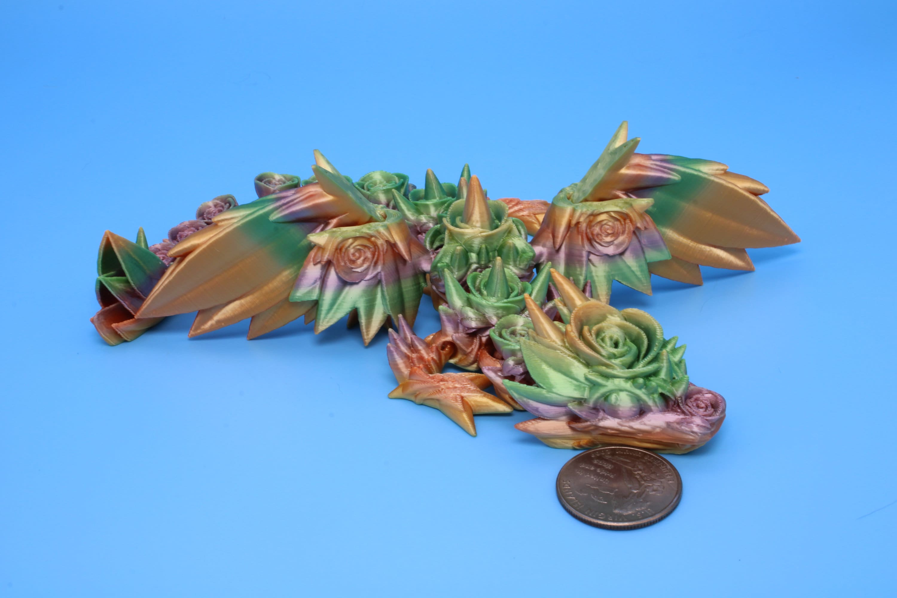 Baby Rose Wing Dragon | Rainbow | 3D Printed | Fidget | Flexi Toy 8.5 in. | Stress Relief Gift