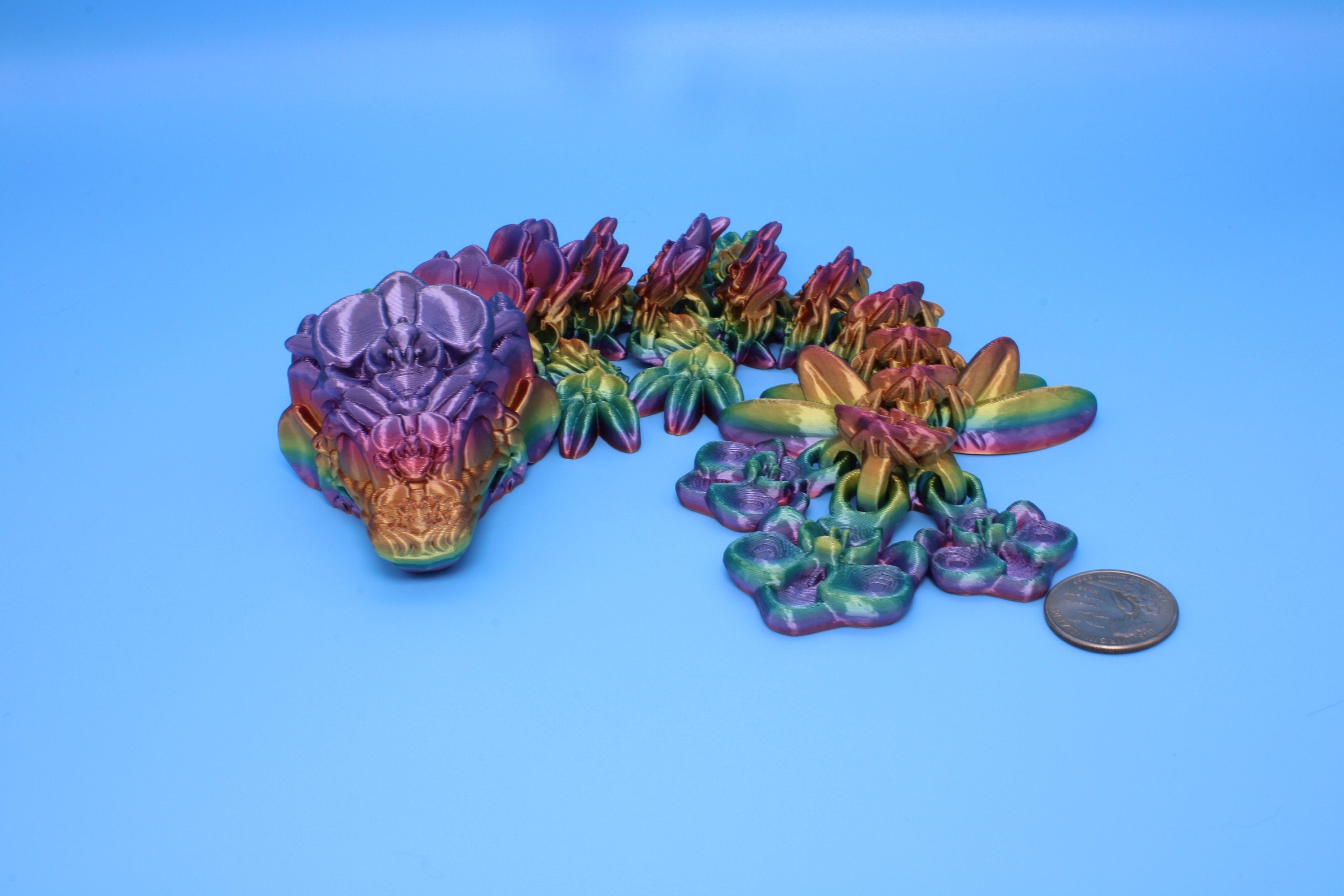 Baby Orchid Dragon- Rainbow | 3D Printed | Flexi Toy | 12.5 in.