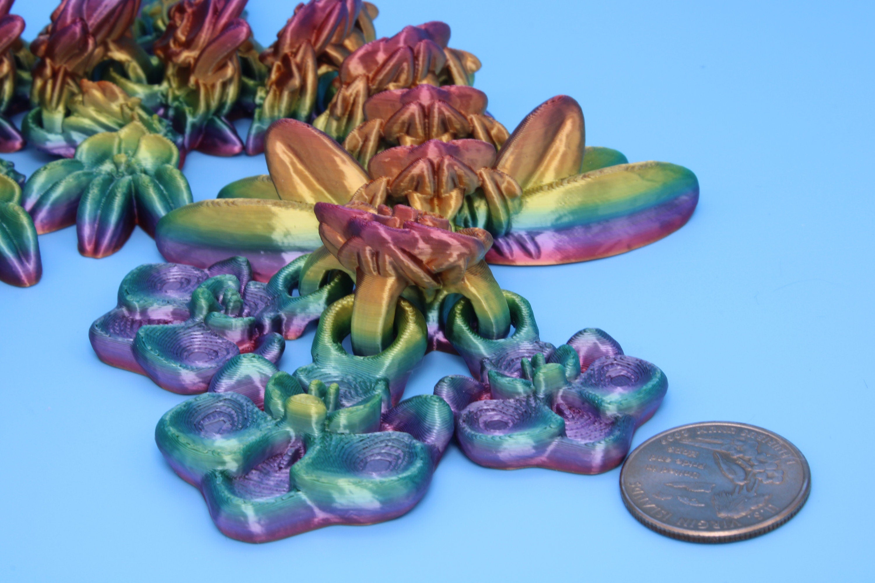 Baby Orchid Dragon- Rainbow | 3D Printed | Flexi Toy | 12.5 in.