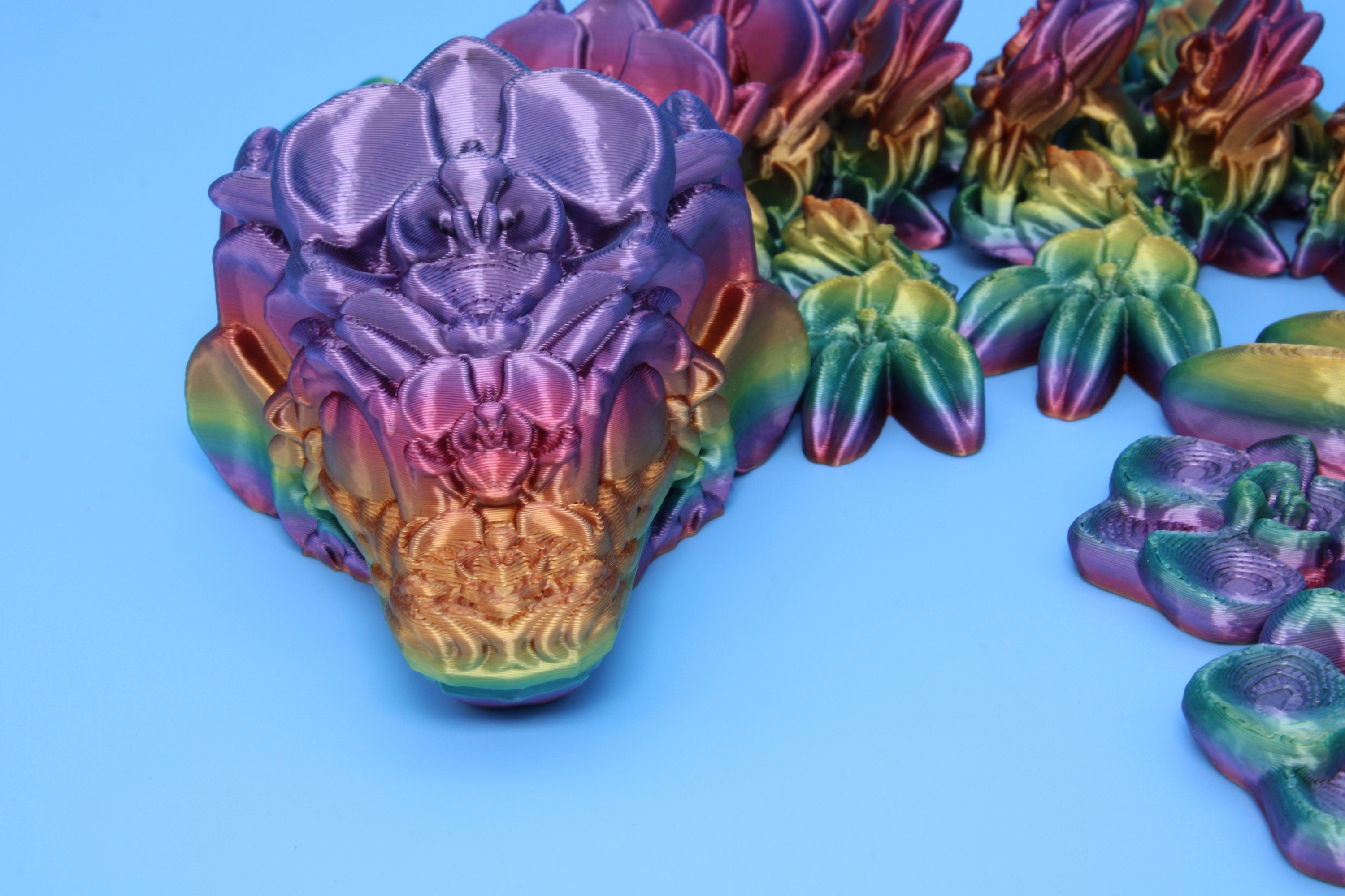 Baby Orchid Dragon- Rainbow | 3D Printed | Flexi Toy | 12.5 in.