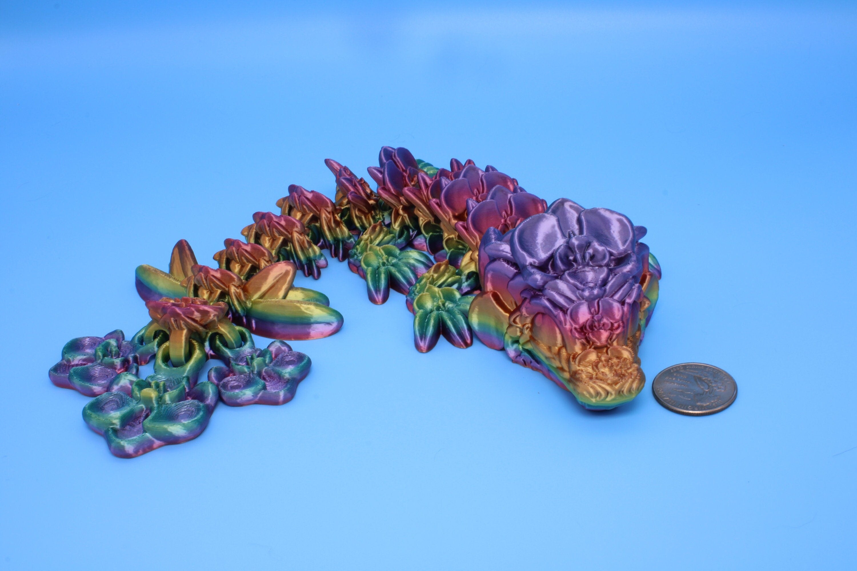 Baby Orchid Dragon- Rainbow | 3D Printed | Flexi Toy | 12.5 in.