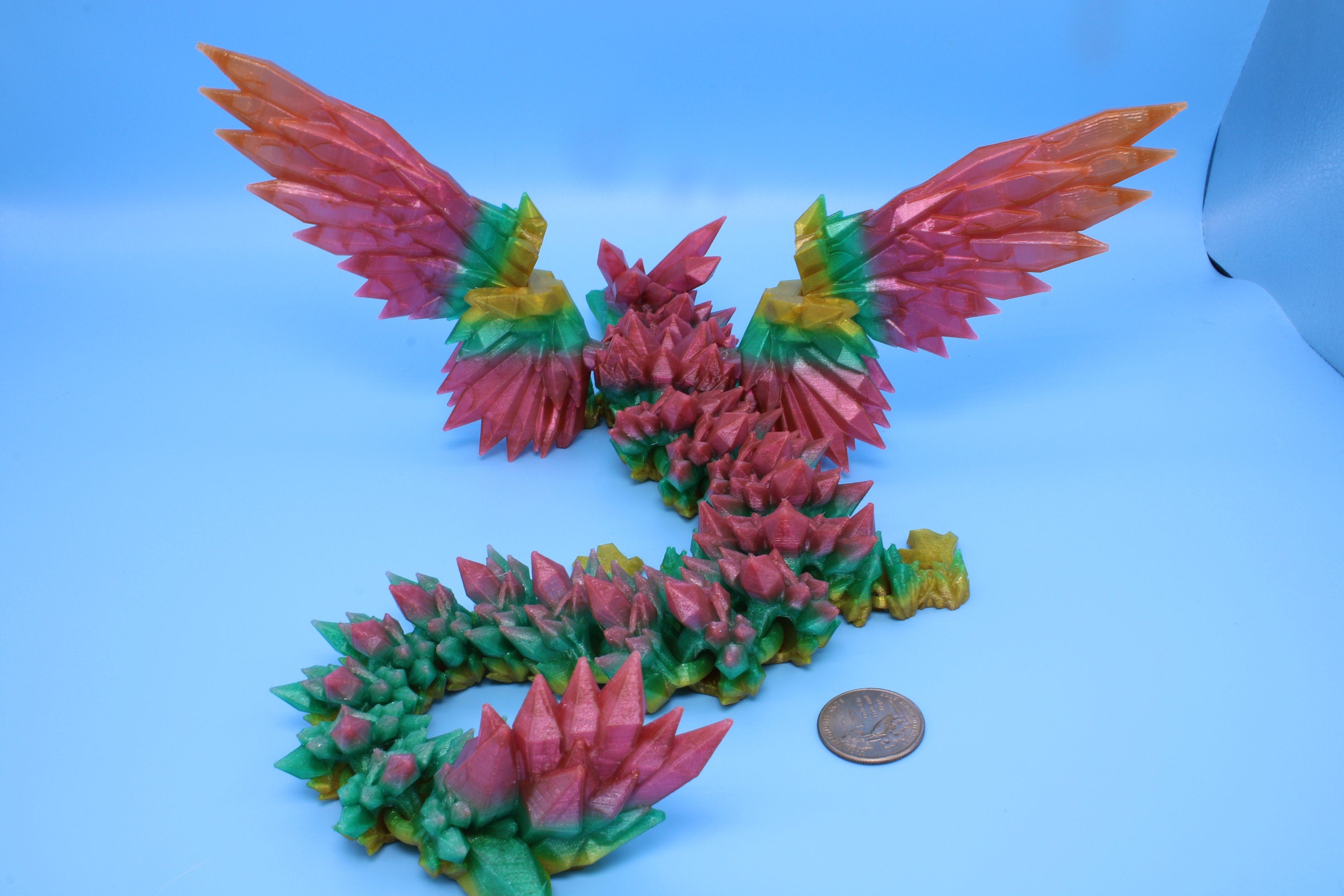 Crystal Wing Dragon | Rainbow | Crystal Wing Dragon | 3D printed TPU | Articulating Dragon | 18 in.