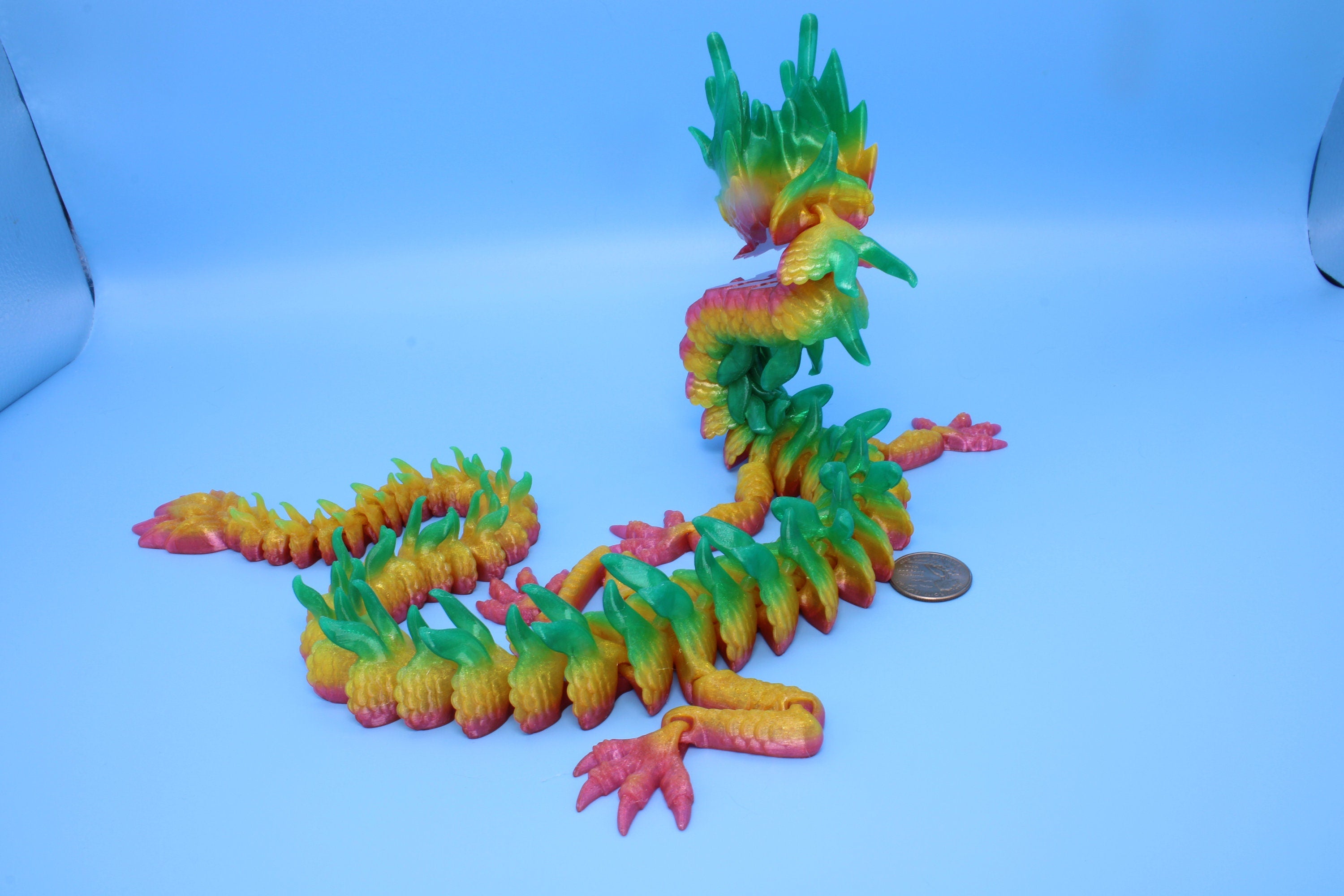 Imperial Dragon- Rainbow | 27 in. | Fidget Toy Dragon | 3D printed - TPU | Pet Flexi Dragon | Stress Relief Gift