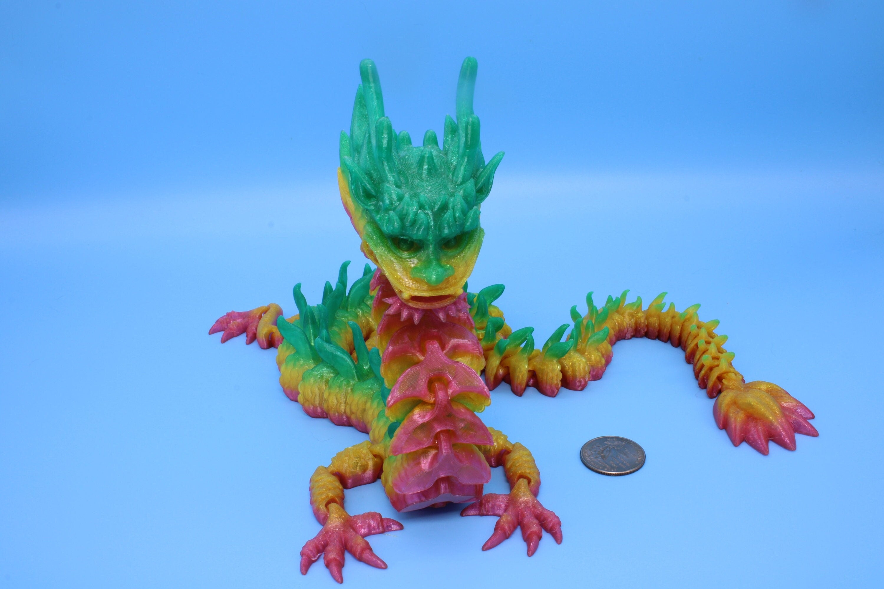 Imperial Dragon- Rainbow | 27 in. | Fidget Toy Dragon | 3D printed - TPU | Pet Flexi Dragon | Stress Relief Gift