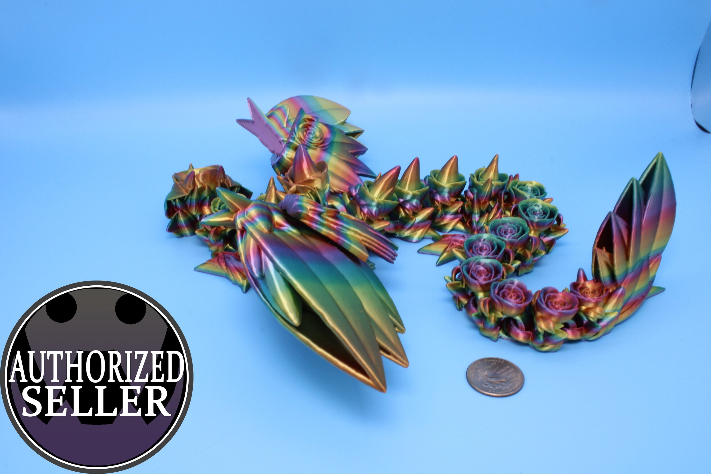 Rose Wing Dragon- Rainbow | Articulating Dragon | 3D Printed Fidget | 19 in.