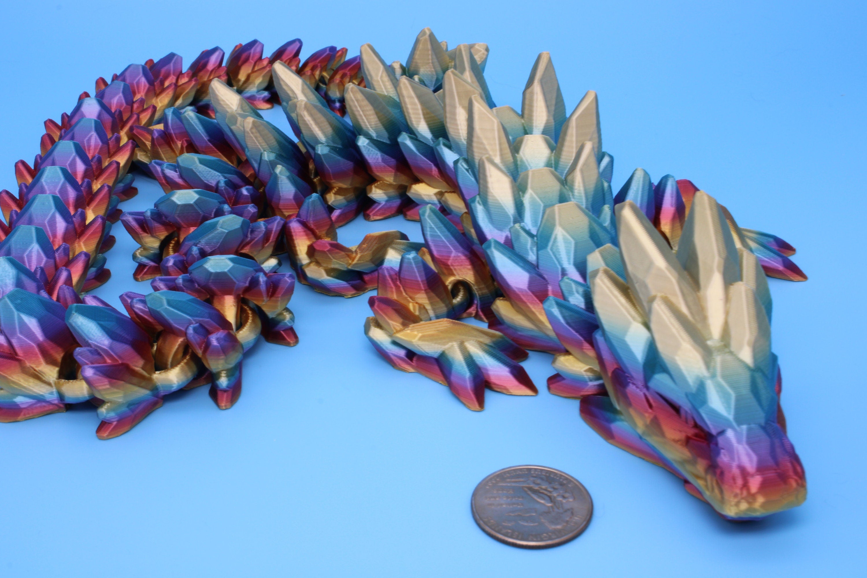 Gem Dragon | Rainbow | 3D Printed Dragon | Flexi Toy | Fidget Toy | 26 inches!