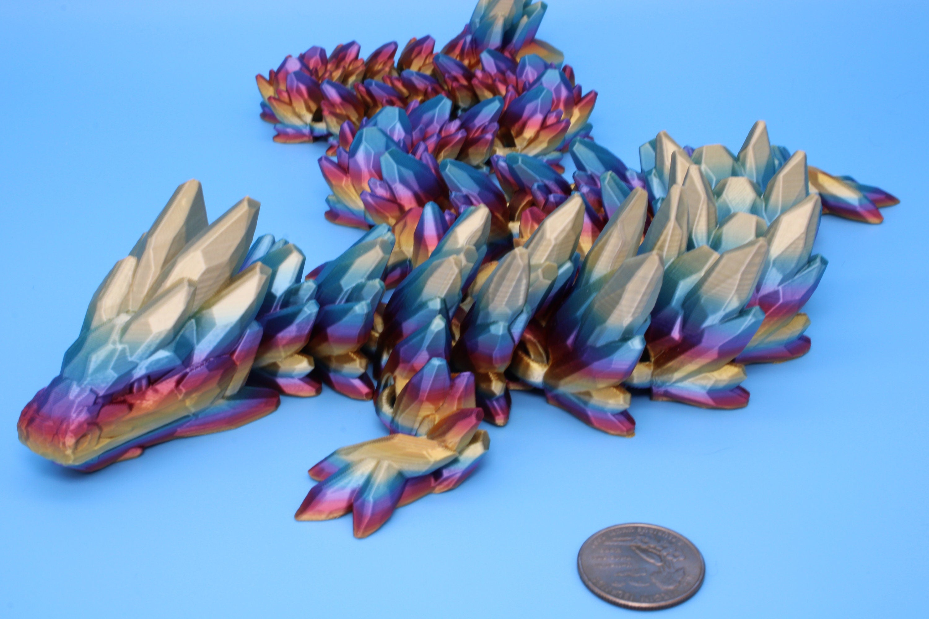 Gem Dragon | Rainbow | 3D Printed Dragon | Flexi Toy | Fidget Toy | 26 inches!