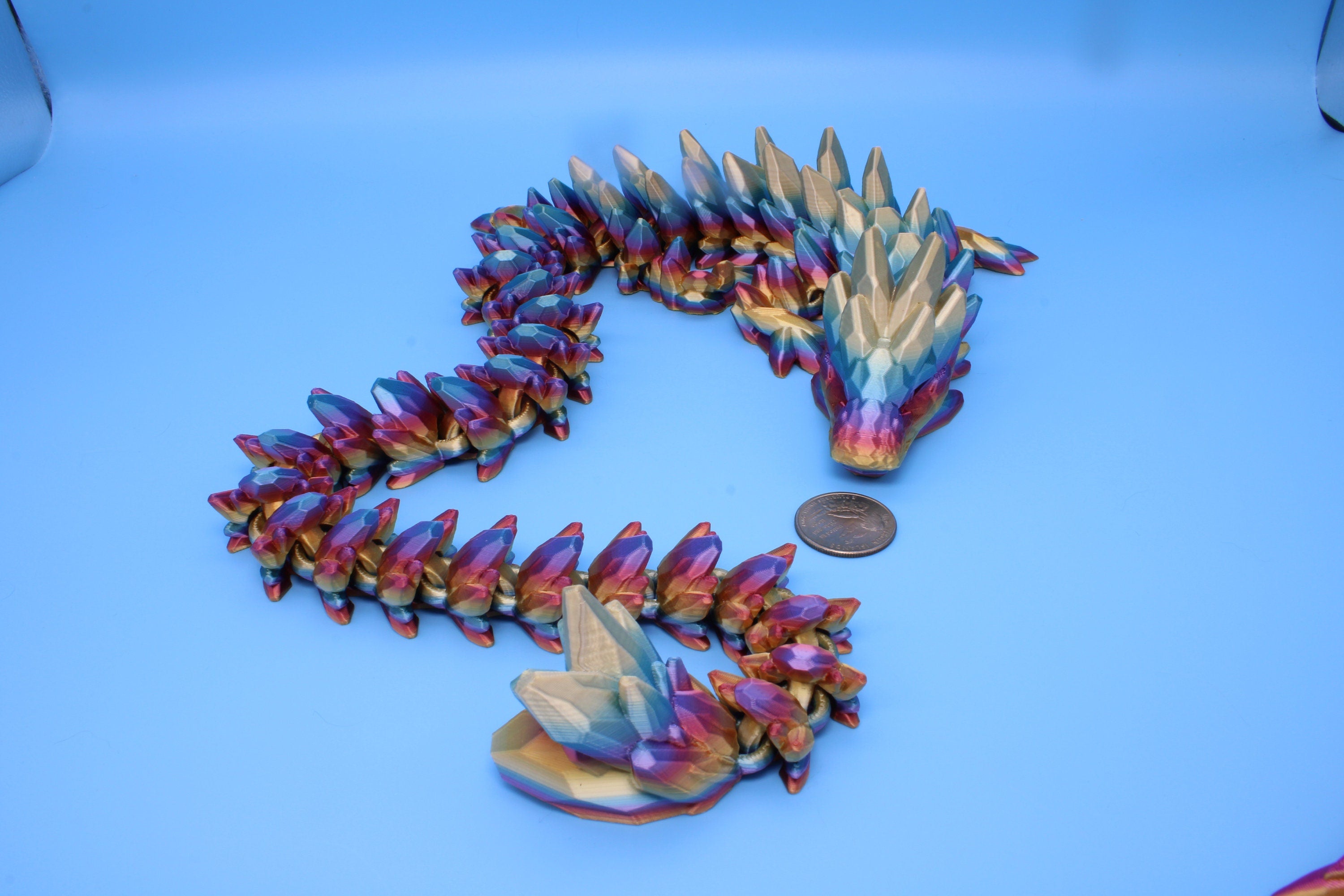 Gem Dragon | Rainbow | 3D Printed Dragon | Flexi Toy | Fidget Toy | 26 inches!