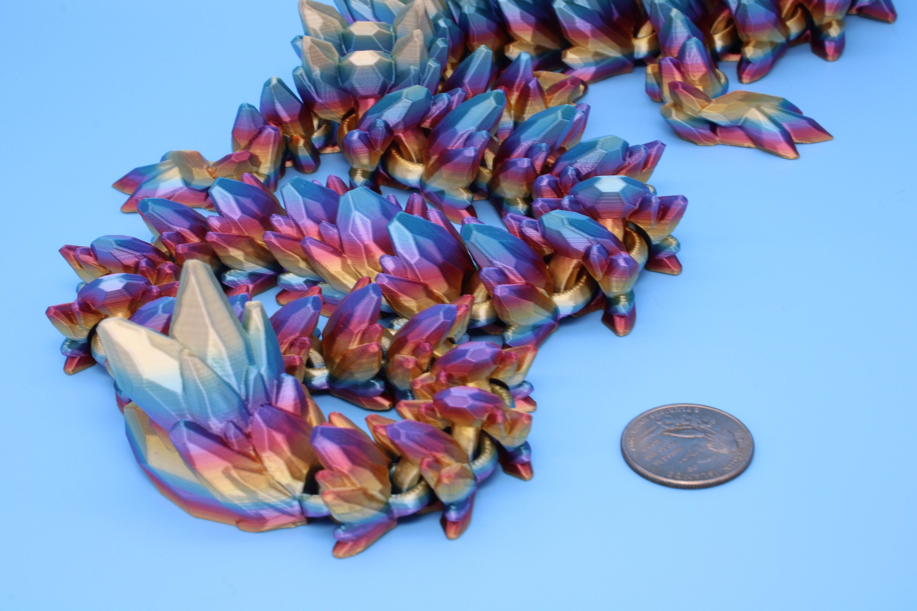 Gem Dragon | Rainbow | 3D Printed Dragon | Flexi Toy | Fidget Toy | 26 inches!