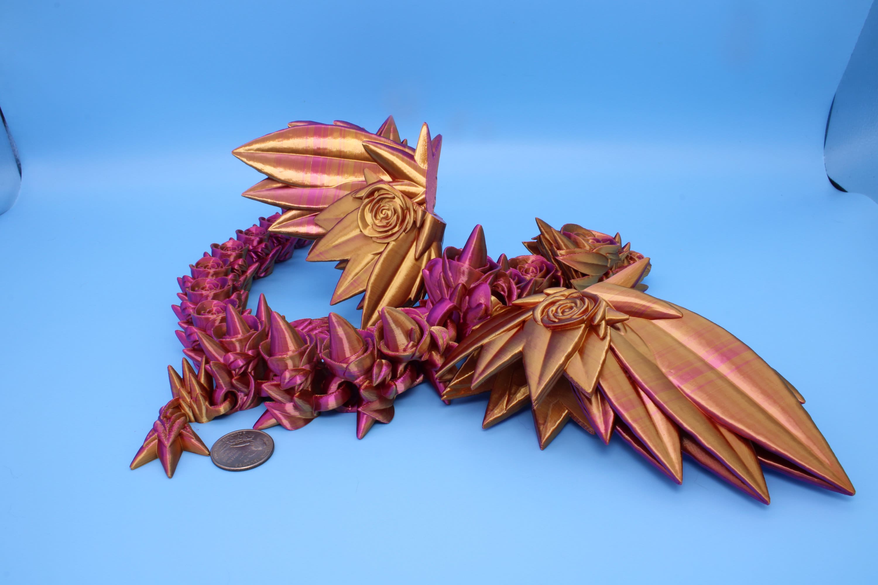 Rose Wing Dragon | Articulating Dragon | 3D Printed Fidget | 19 in.