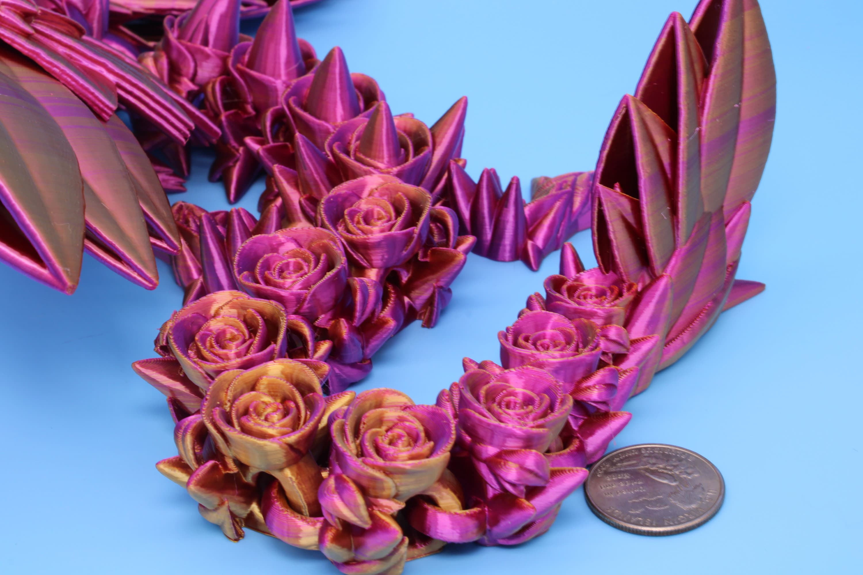 Rose Wing Dragon | Articulating Dragon | 3D Printed Fidget | 19 in.